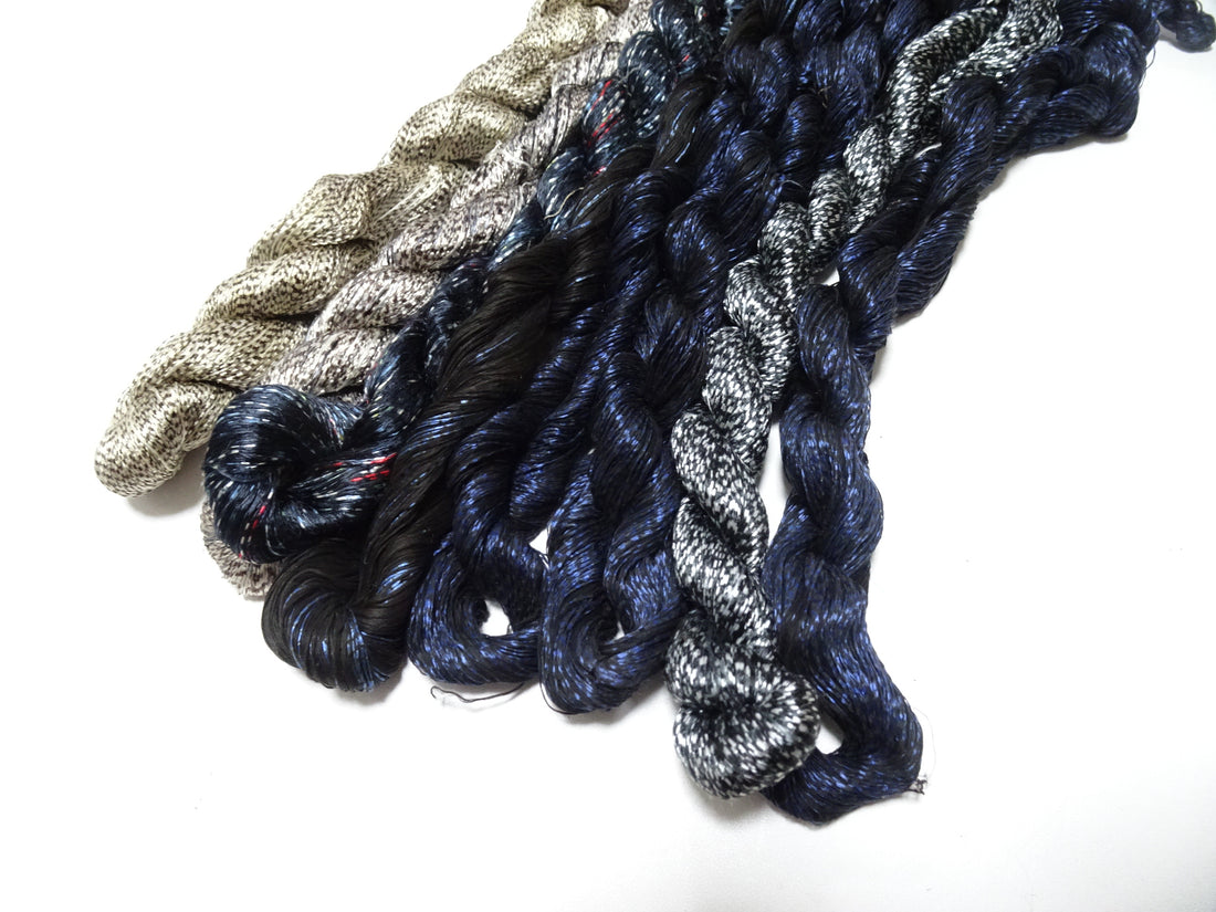 Japanese Vintage Super Rare Mud Dyeing kasuri loose Twisted Silk Thread Various Sets Embroidery & weave 13721