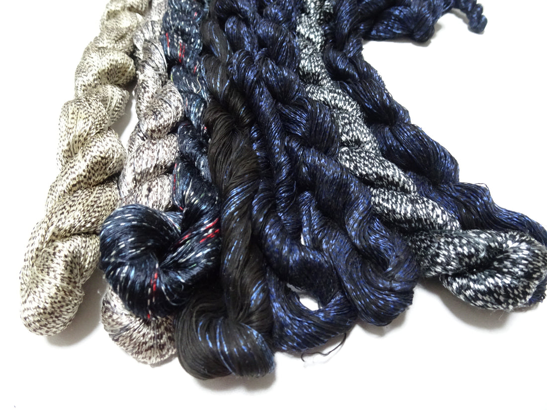 Japanese Vintage Super Rare Mud Dyeing kasuri loose Twisted Silk Thread Various Sets Embroidery & weave 13721