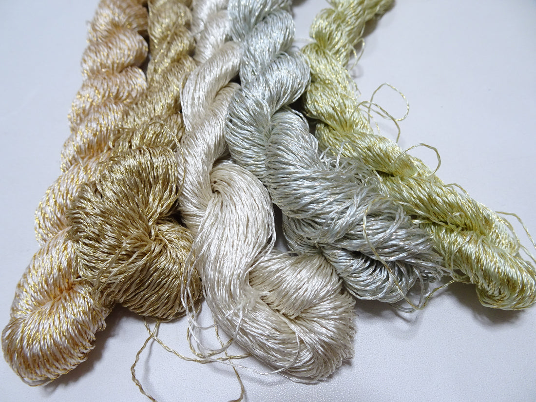 Japanese Vintage High Class Rare Silk Thread 5sets Mixture of Gold embroidery 15997