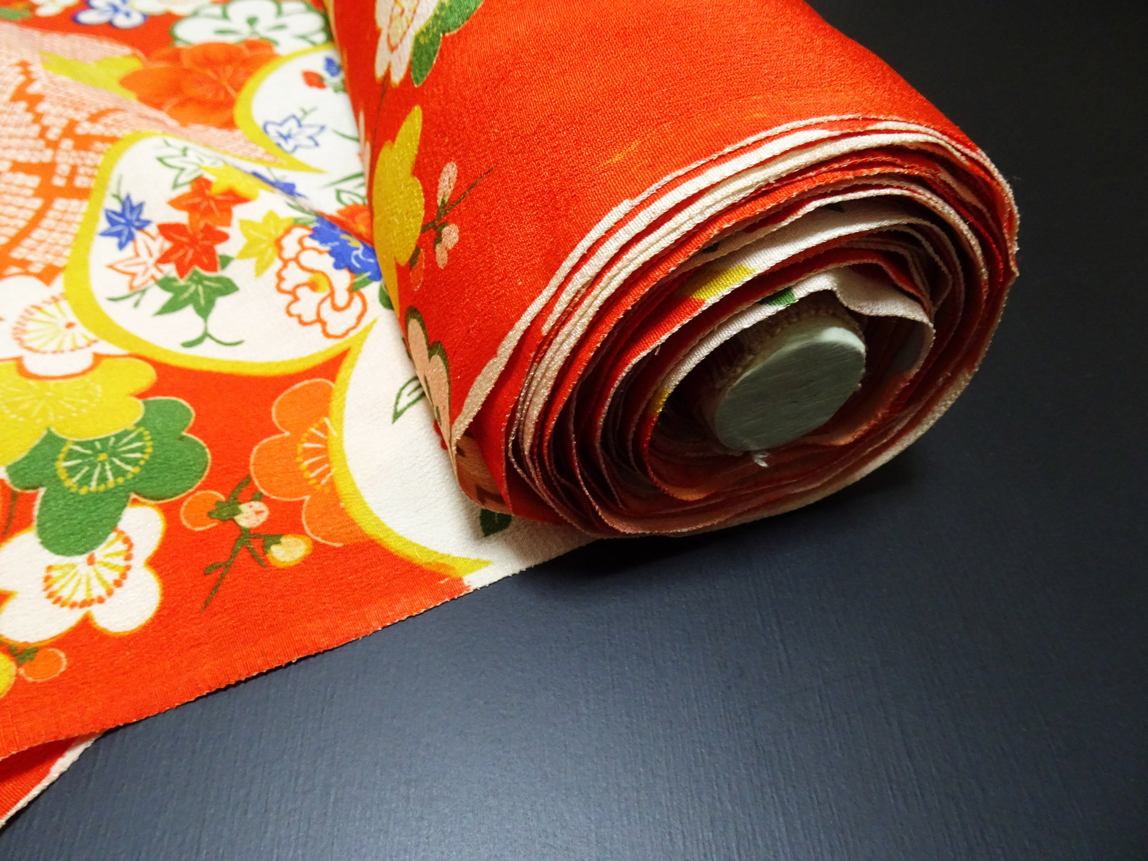 Japanese Antique Silk Bolts  / Kinsha / Dyed Pattern 17511
