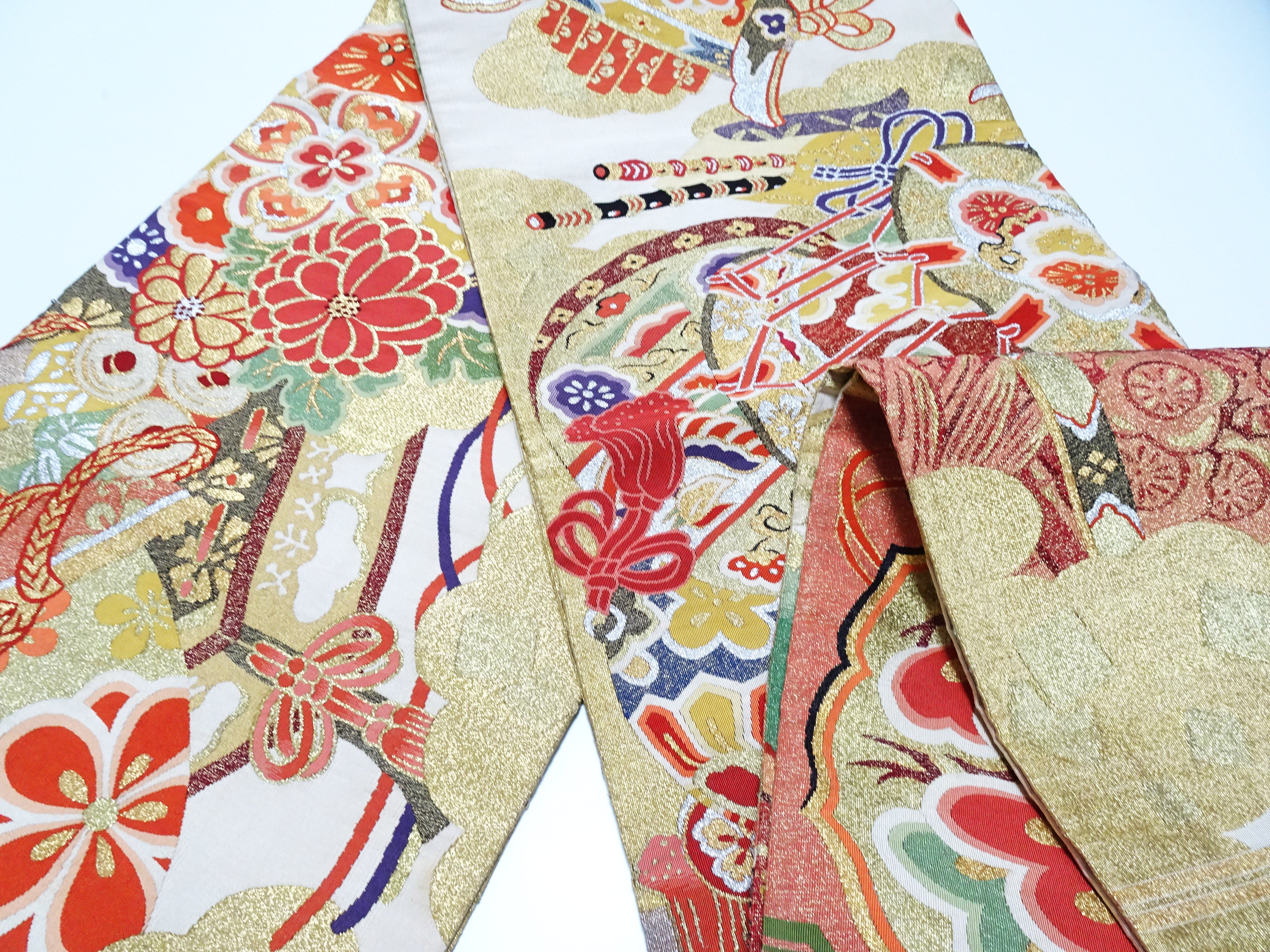 Japanese Antique Maru Obi – Double-Sided All-Over Design  Tsuzure-ori  18095