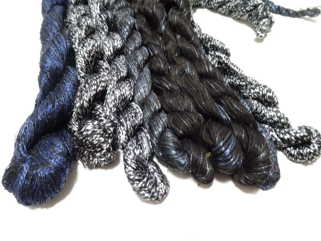 Japanese Vintage Super Rare Mud Dyeing kasuri loose Twisted Silk Thread Various Sets Embroidery & weave 13722