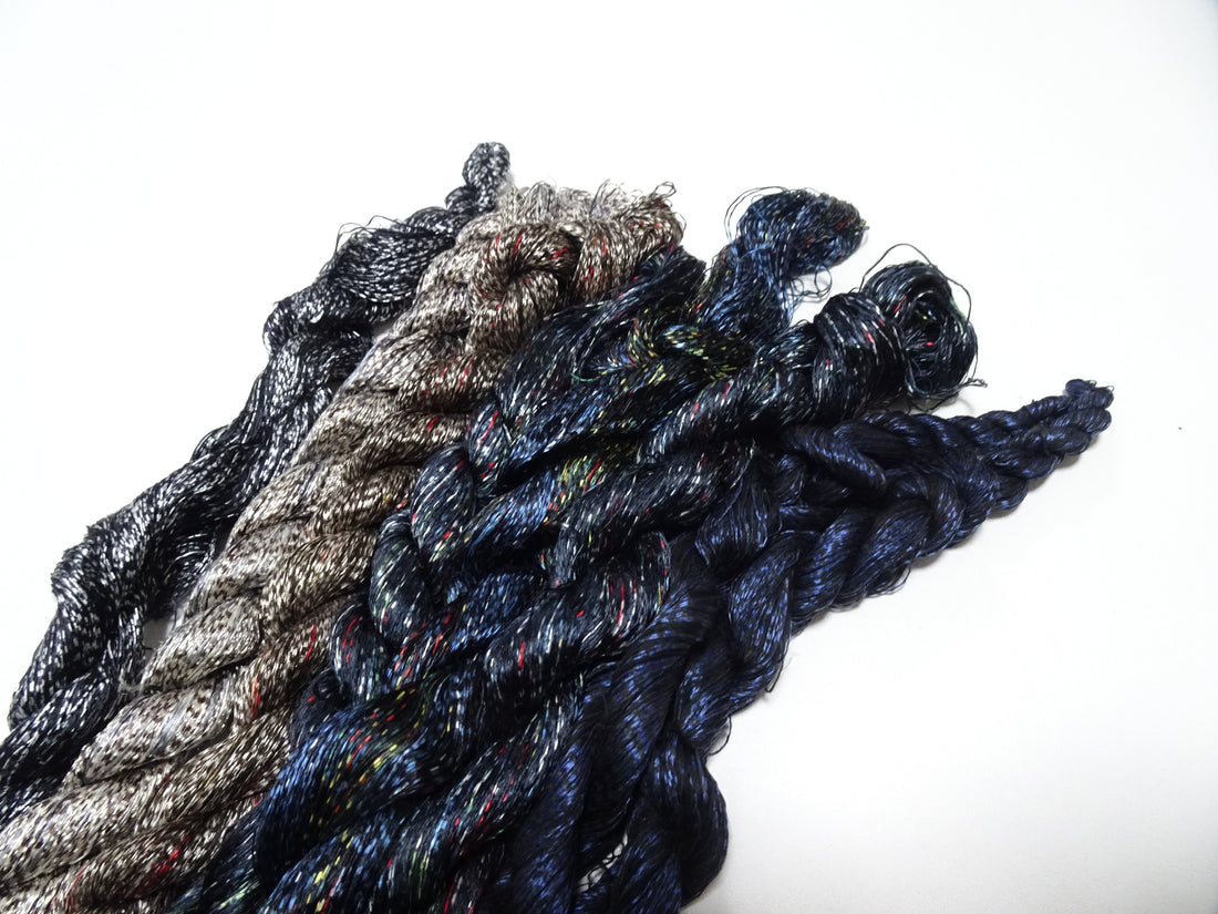 Japanese Vintage Super Rare Mud Dyeing kasuri loose Twisted Silk Thread Various Sets Embroidery & weave 13723