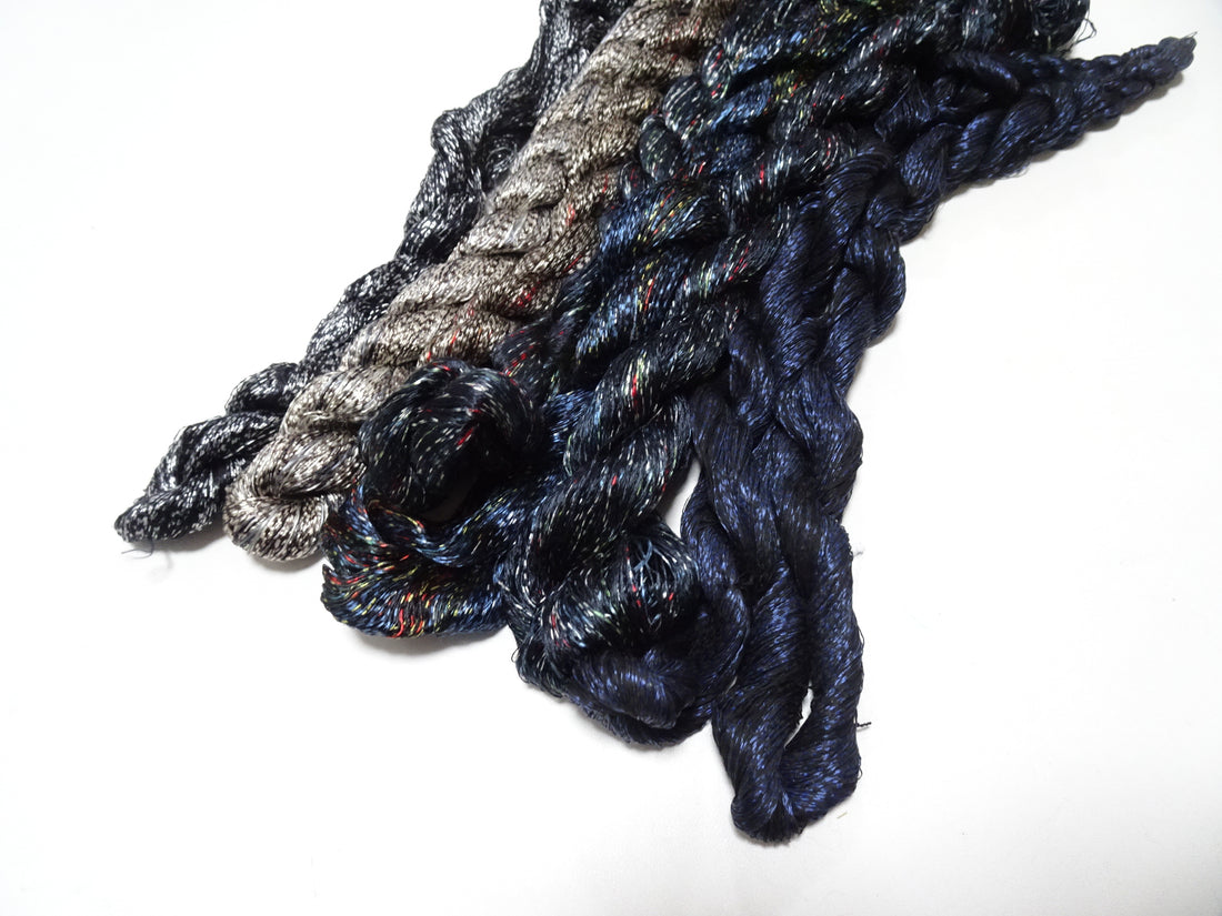 Japanese Vintage Super Rare Mud Dyeing kasuri loose Twisted Silk Thread Various Sets Embroidery & weave 13723