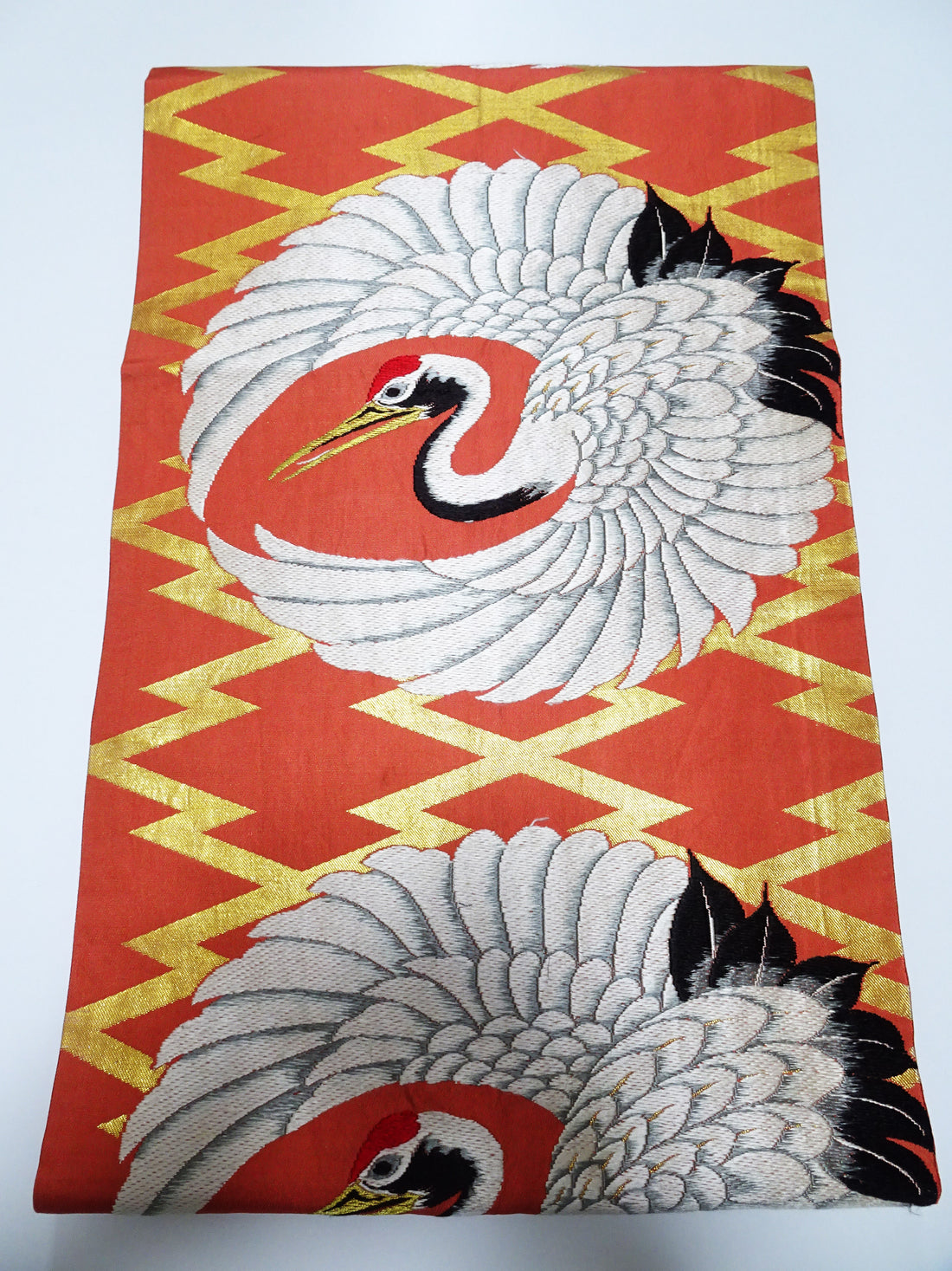 Japanese Antique Maru Obi – Double-Sided All-Over Design  Crane Motif  18096