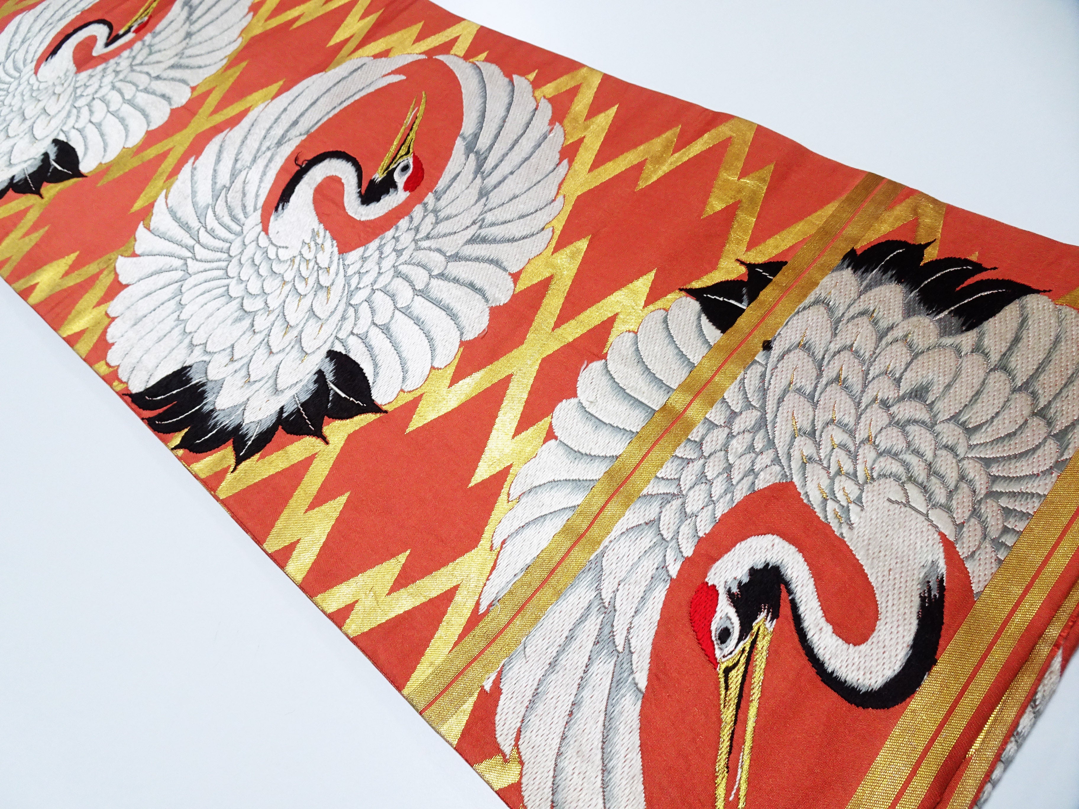 Japanese Antique Maru Obi – Double-Sided All-Over Design  Crane Motif  18096