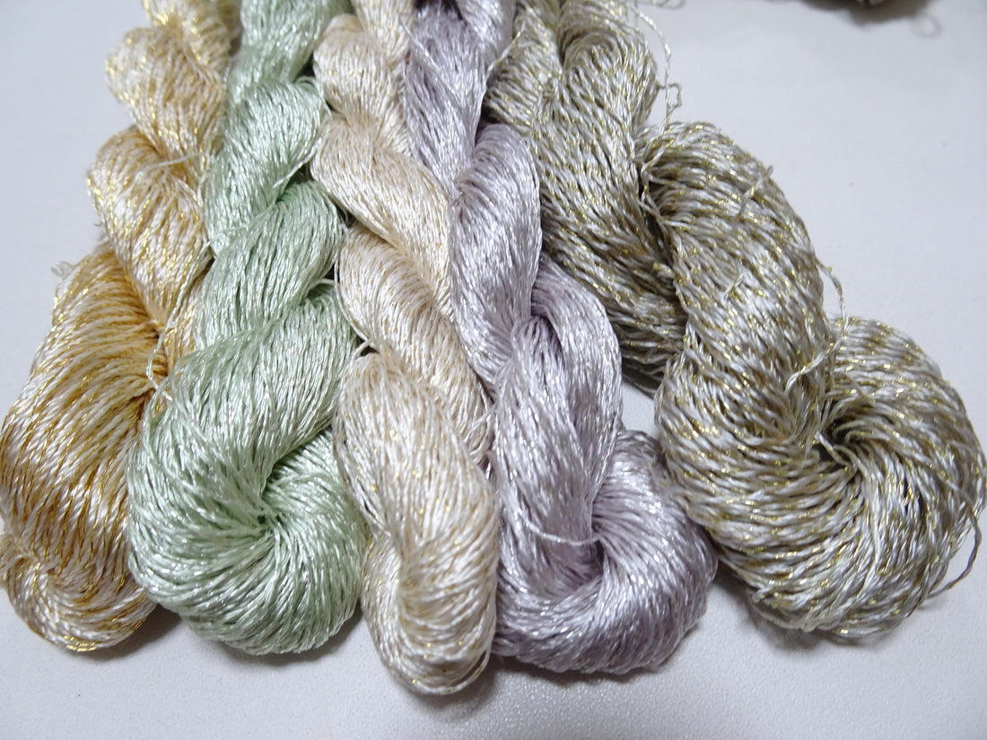 Japanese Vintage High Class Rare Silk Thread 5sets Mixture of Gold embroidery 15999