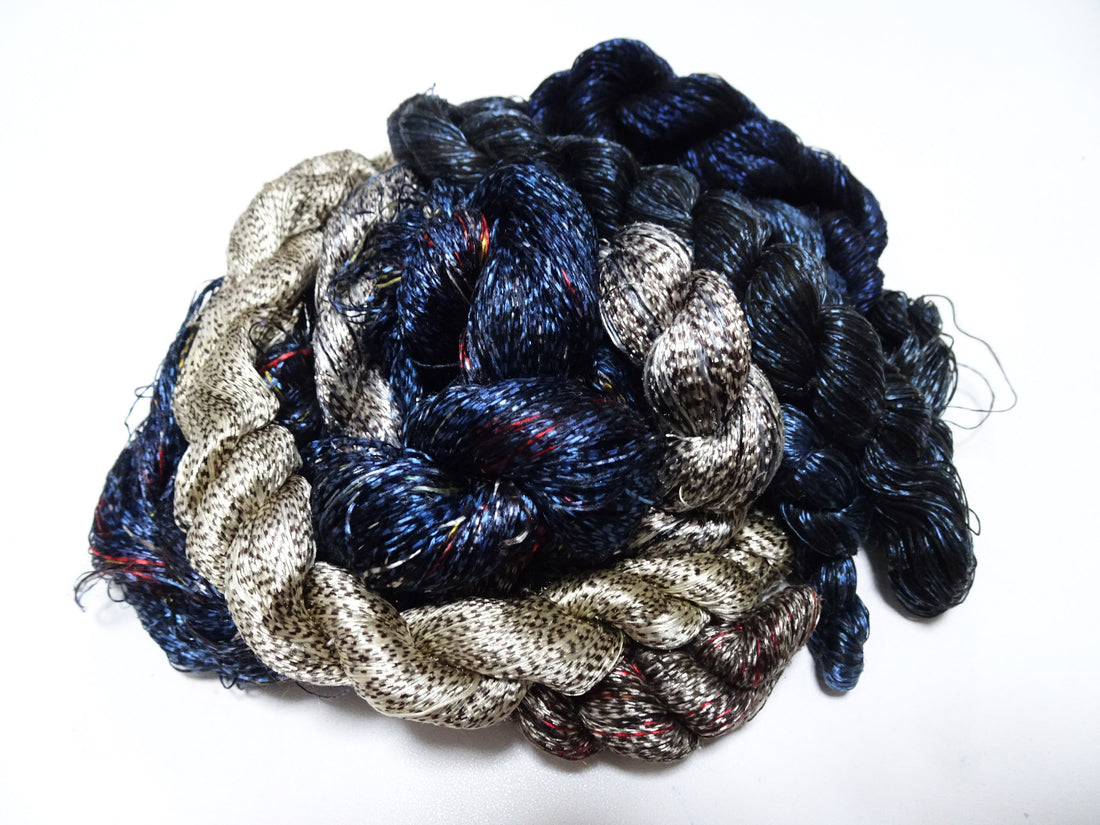 Japanese Vintage Super Rare Mud Dyeing kasuri loose Twisted Silk Thread Various Sets Embroidery & weave 13724