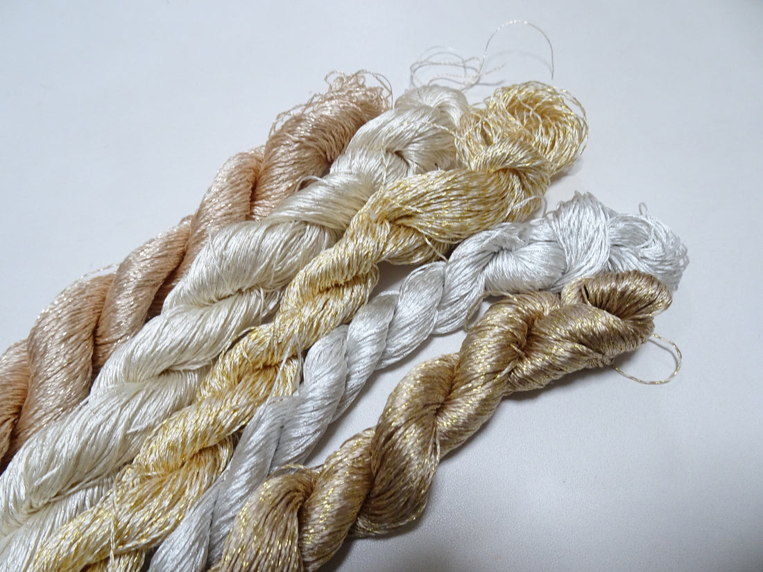 Japanese Vintage High Class Rare Silk Thread 5sets Mixture of Gold embroidery 16000