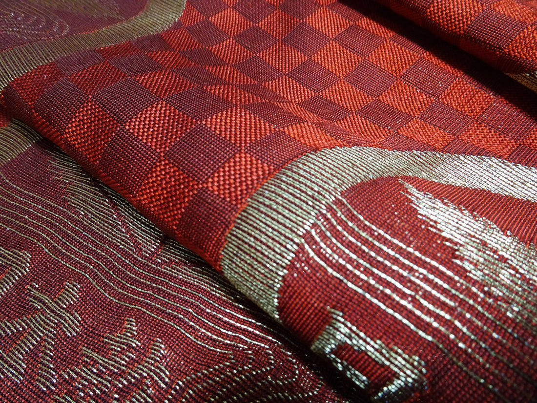 Japanese Antique Sha Silk Bolts  / Buddhist Robe Fabric / Woven Pattern 17512