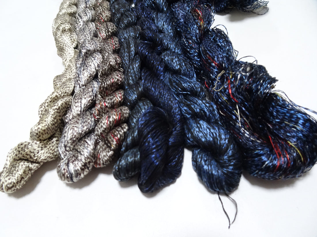 Japanese Vintage Super Rare Mud Dyeing kasuri loose Twisted Silk Thread Various Sets Embroidery & weave 13724