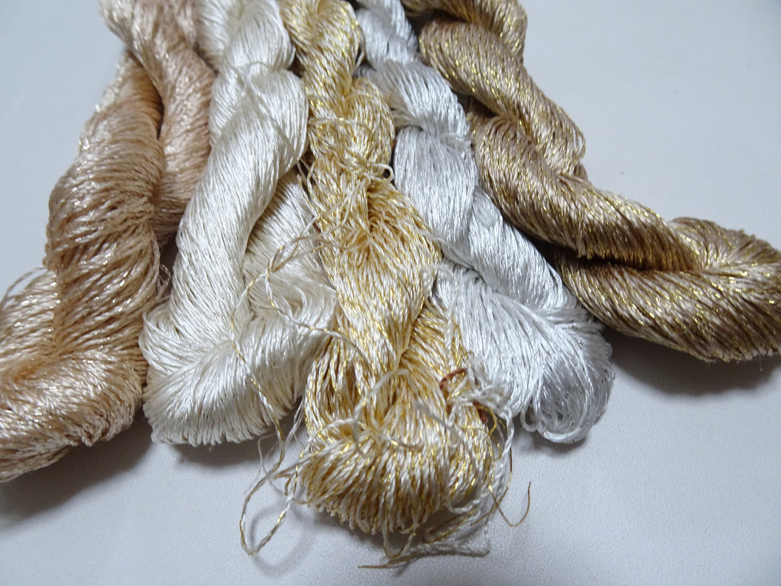 Japanese Vintage High Class Rare Silk Thread 5sets Mixture of Gold embroidery 16000