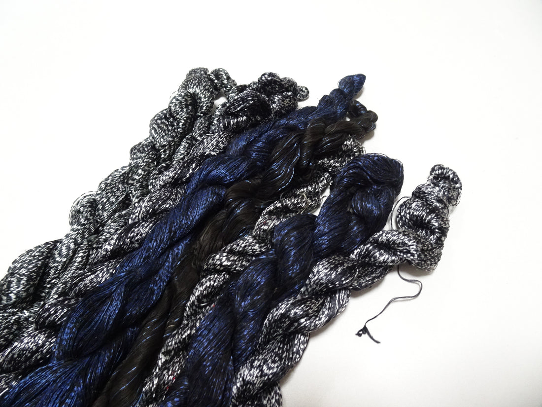 Japanese Vintage Super Rare Mud Dyeing kasuri loose Twisted Silk Thread Various Sets Embroidery & weave 13725