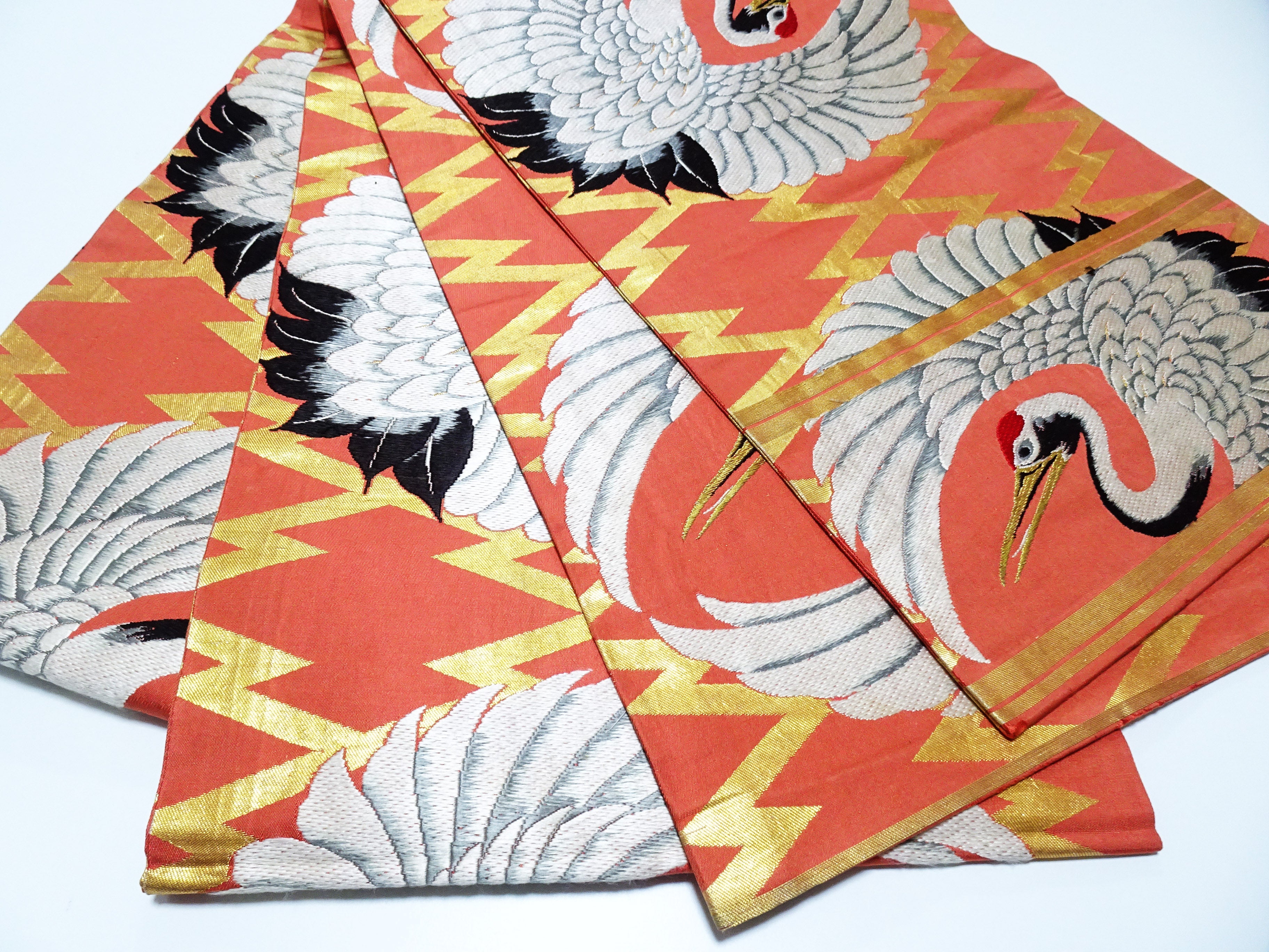 Japanese Antique Maru Obi – Double-Sided All-Over Design  Crane Motif  18096