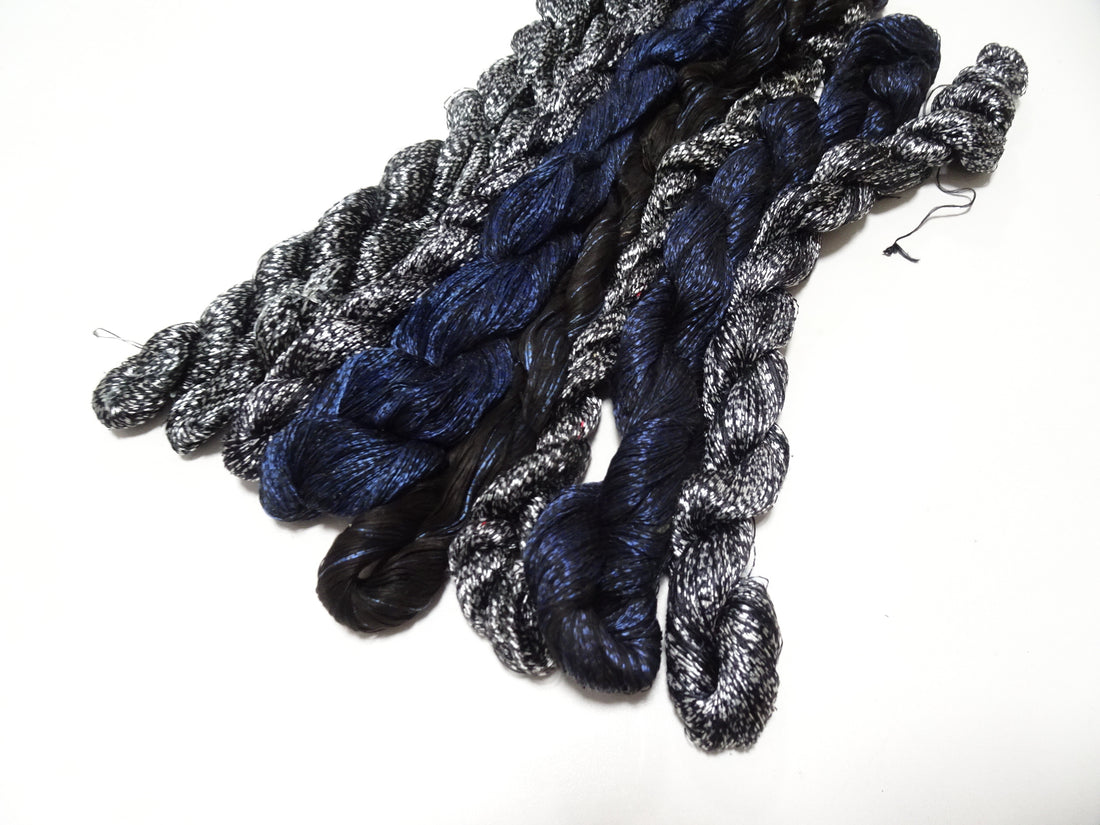 Japanese Vintage Super Rare Mud Dyeing kasuri loose Twisted Silk Thread Various Sets Embroidery & weave 13725