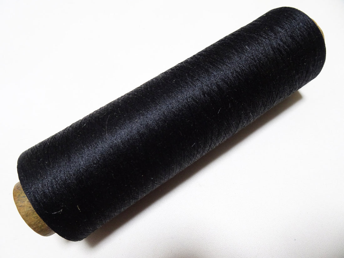 Japanese Vintage Silk Thread & Woodn Spool Embroidery  Black 18706