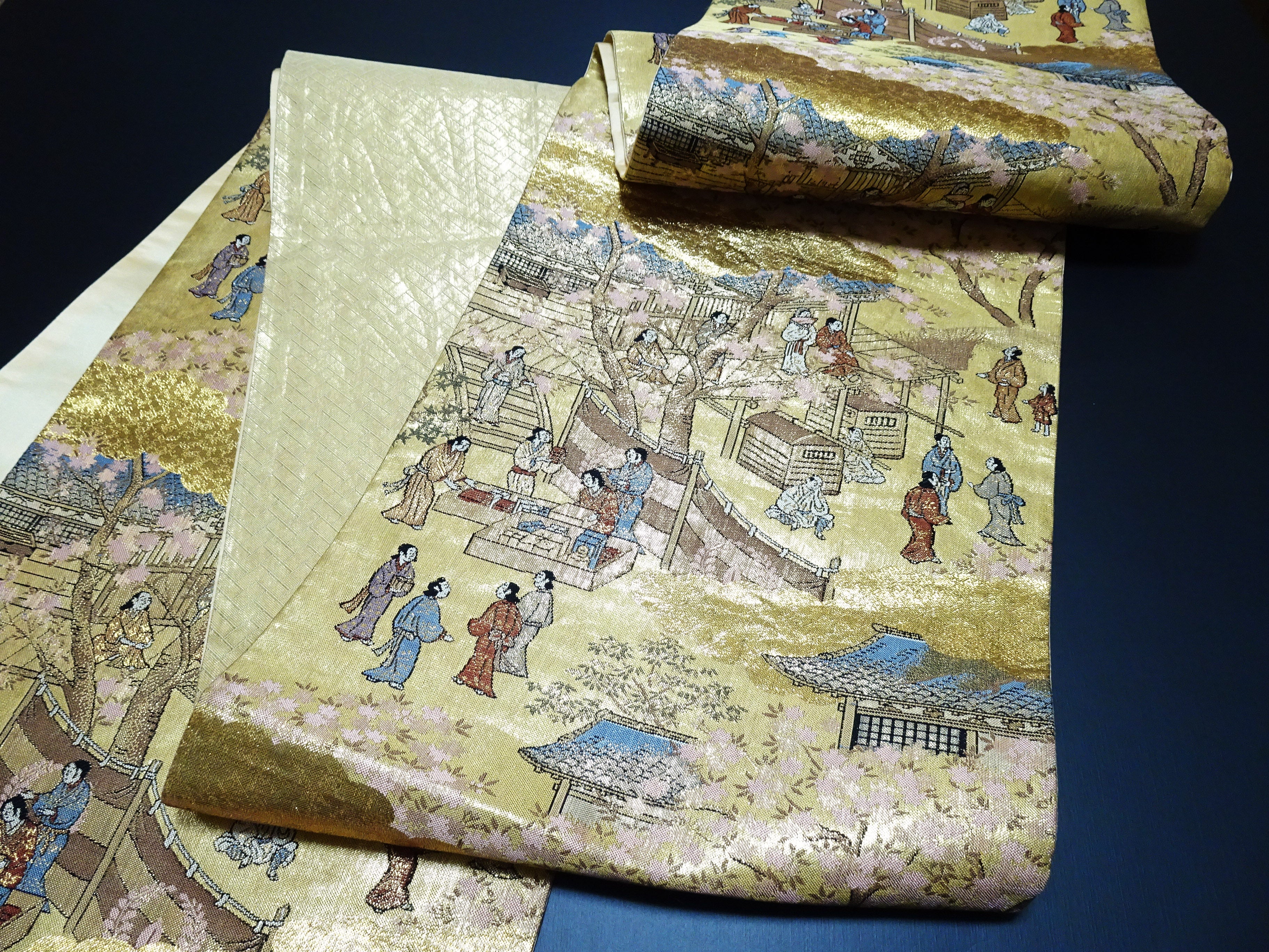 Japanese Kimono Silk Fukuro Obi One Hundred Views of Kyoto Elegant Woven Pattern17513