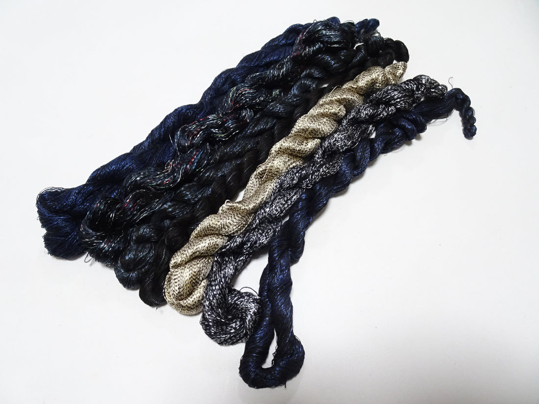 Japanese Vintage Super Rare Mud Dyeing kasuri loose Twisted Silk Thread Various Sets Embroidery & weave 13726