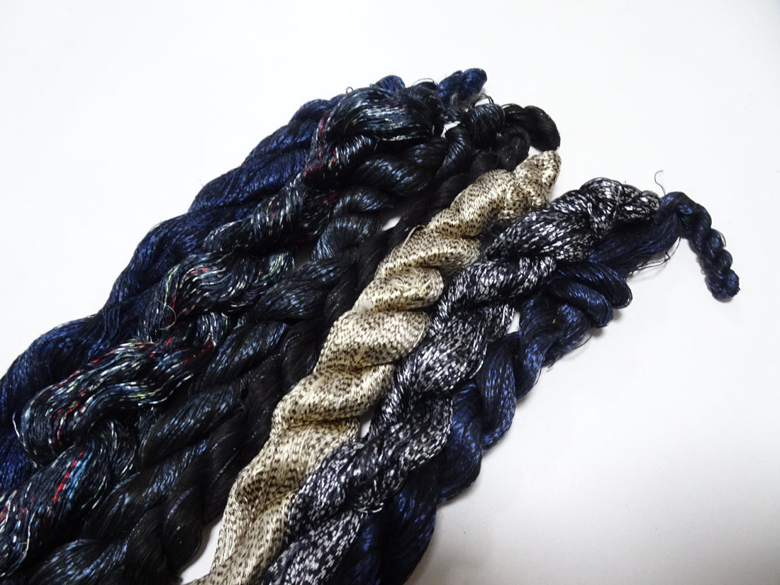 Japanese Vintage Super Rare Mud Dyeing kasuri loose Twisted Silk Thread Various Sets Embroidery & weave 13726