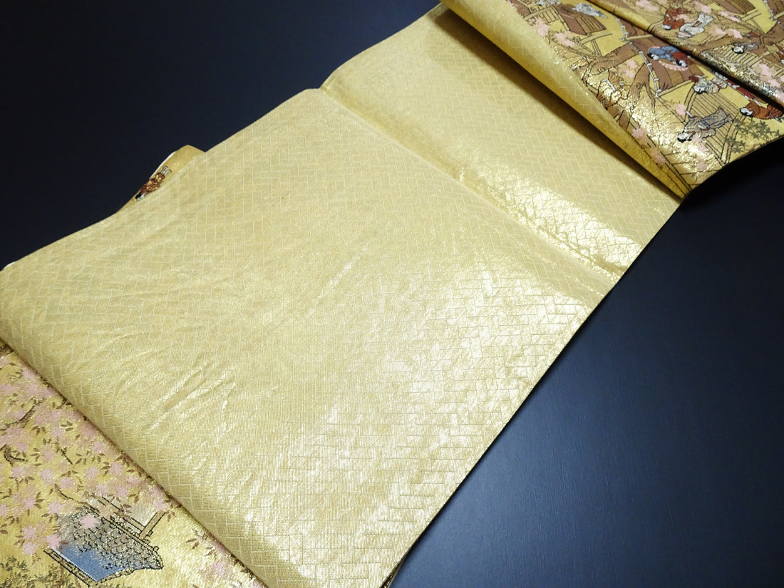 Japanese Kimono Silk Fukuro Obi One Hundred Views of Kyoto Elegant Woven Pattern17513