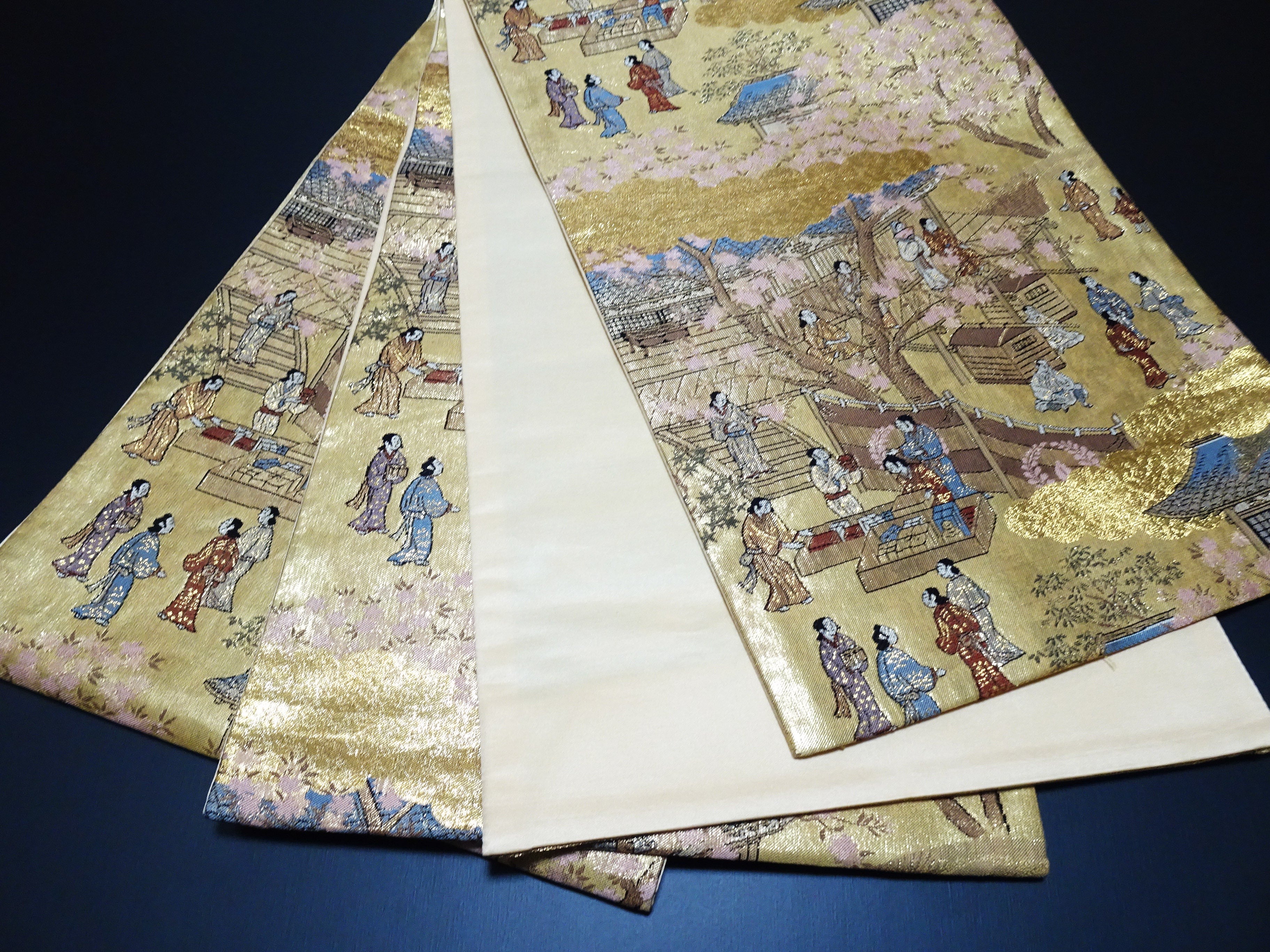Japanese Kimono Silk Fukuro Obi One Hundred Views of Kyoto Elegant Woven Pattern17513