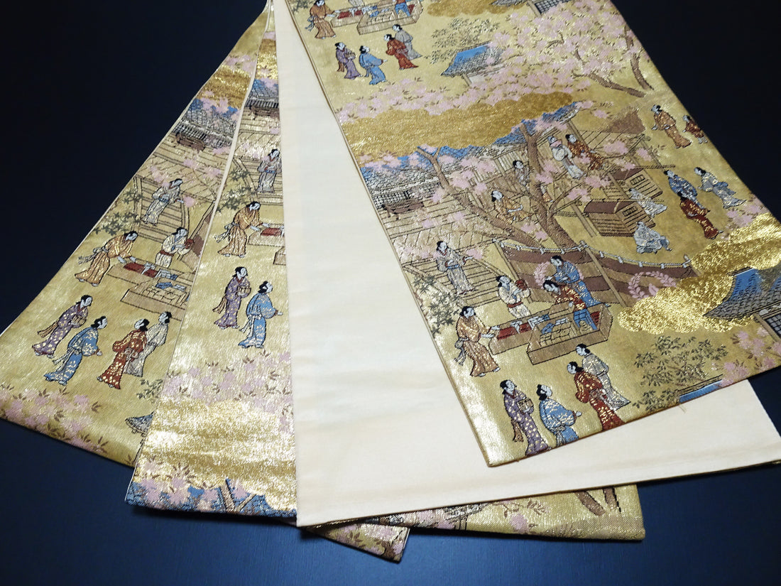 Japanese Kimono Silk Fukuro Obi One Hundred Views of Kyoto Elegant Woven Pattern17513