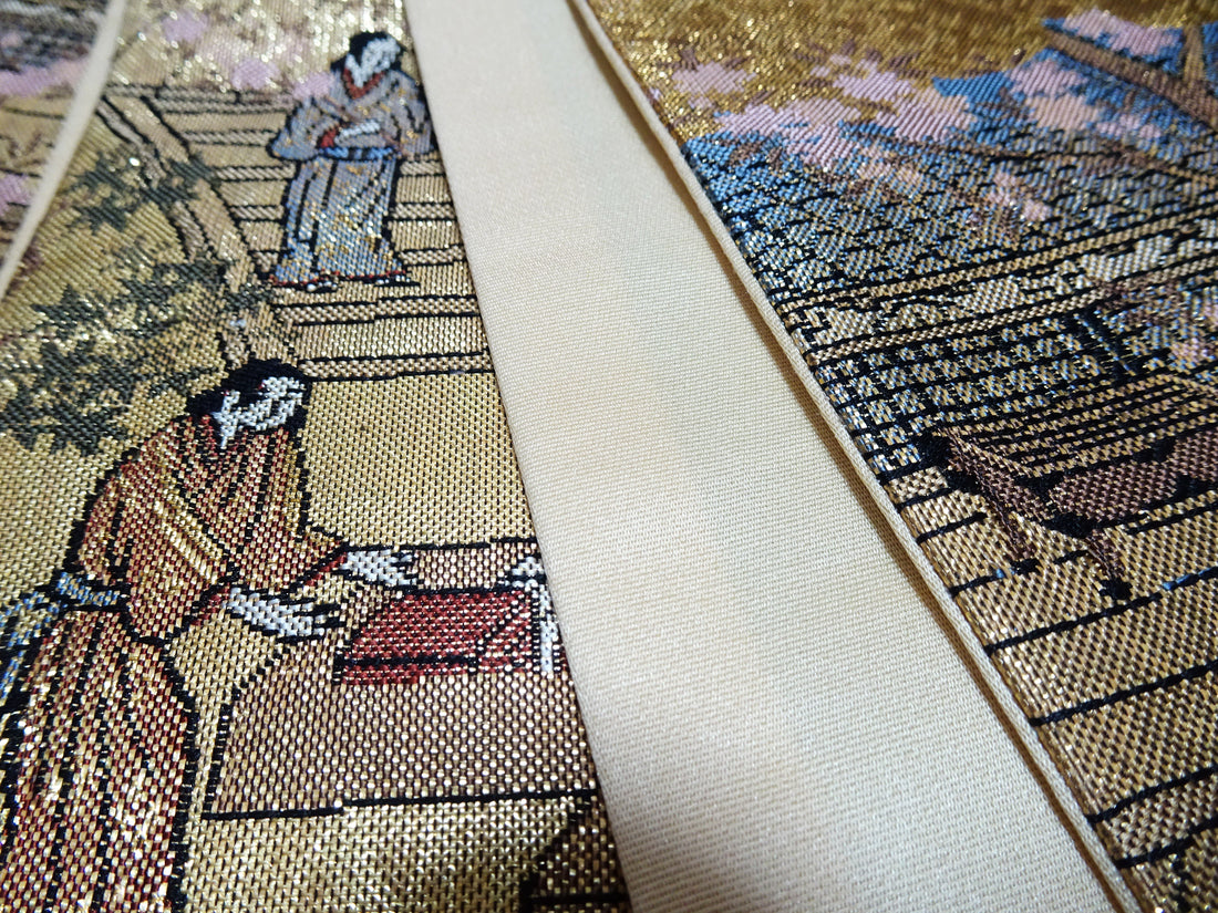 Japanese Kimono Silk Fukuro Obi One Hundred Views of Kyoto Elegant Woven Pattern17513