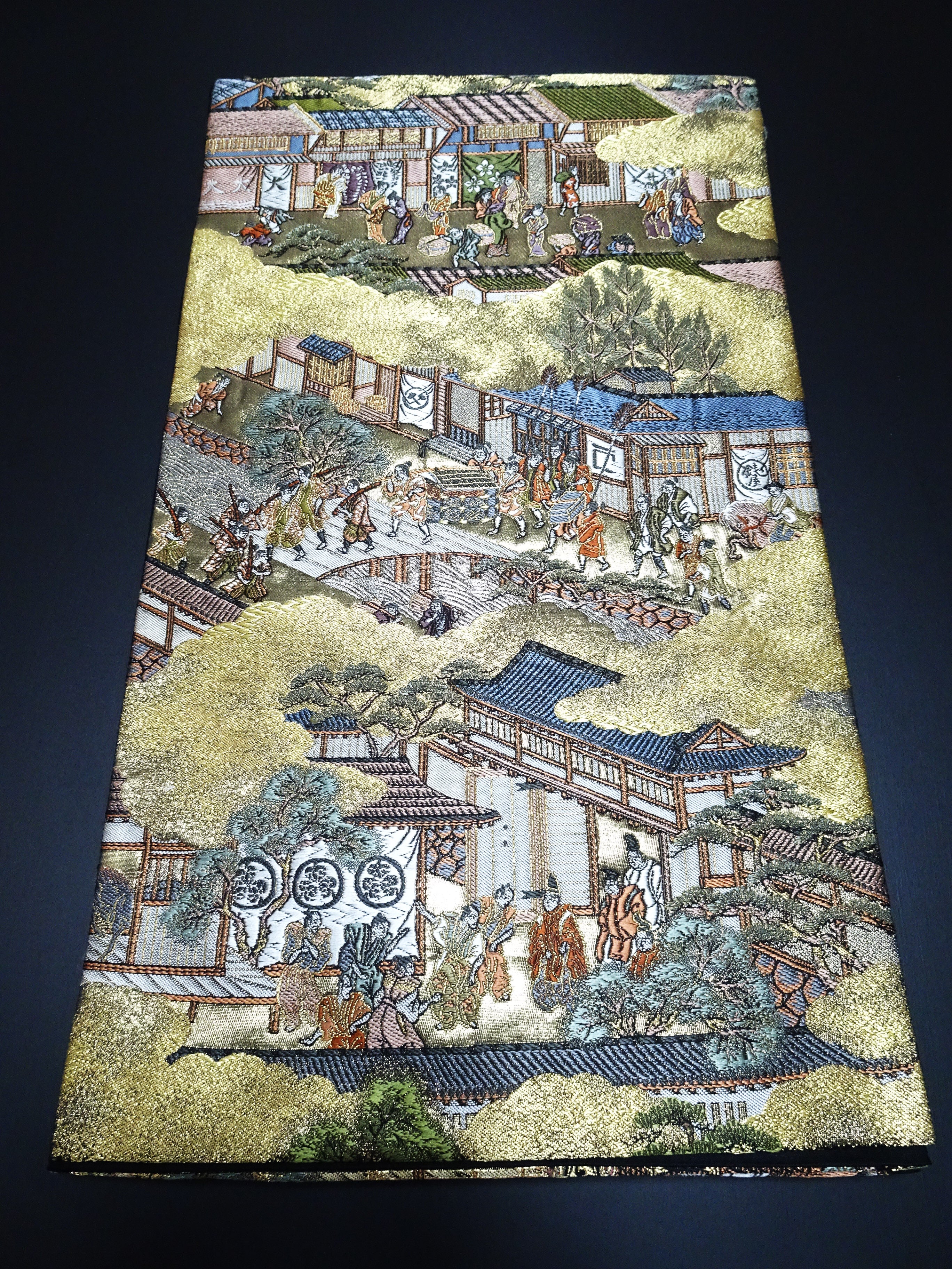 Japanese Kimono Silk Fukuro Obi Rakuchu Rakugai Elegant Woven Pattern 17514