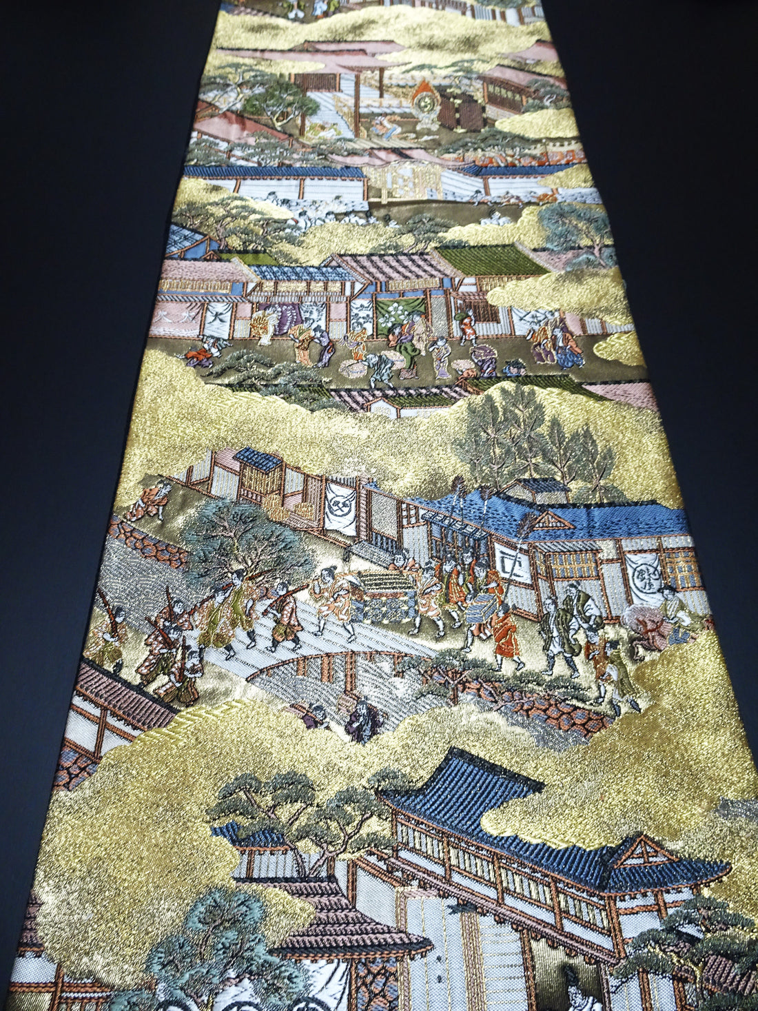 Japanese Kimono Silk Fukuro Obi Rakuchu Rakugai Elegant Woven Pattern 17514