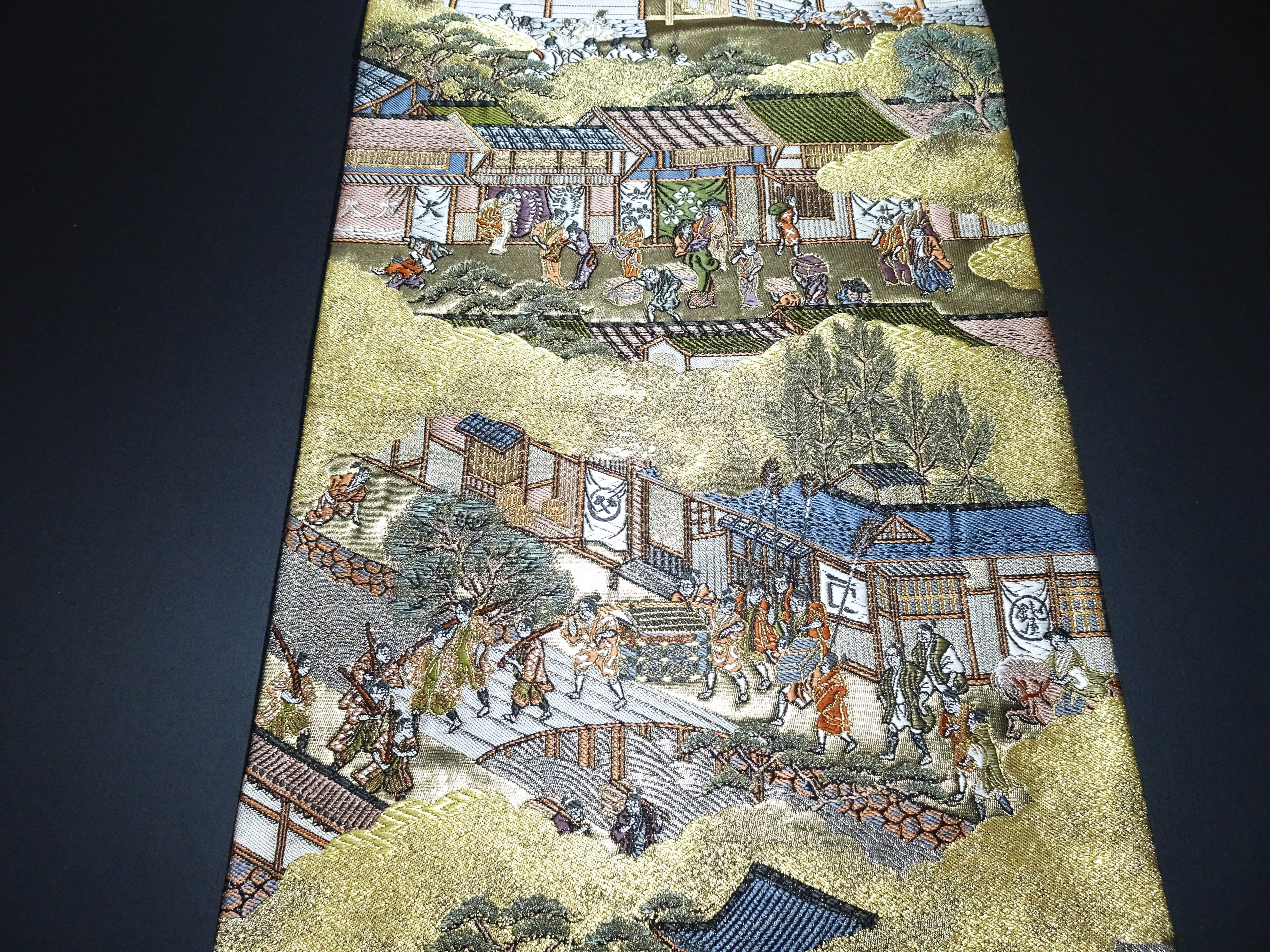 Japanese Kimono Silk Fukuro Obi Rakuchu Rakugai Elegant Woven Pattern 17514