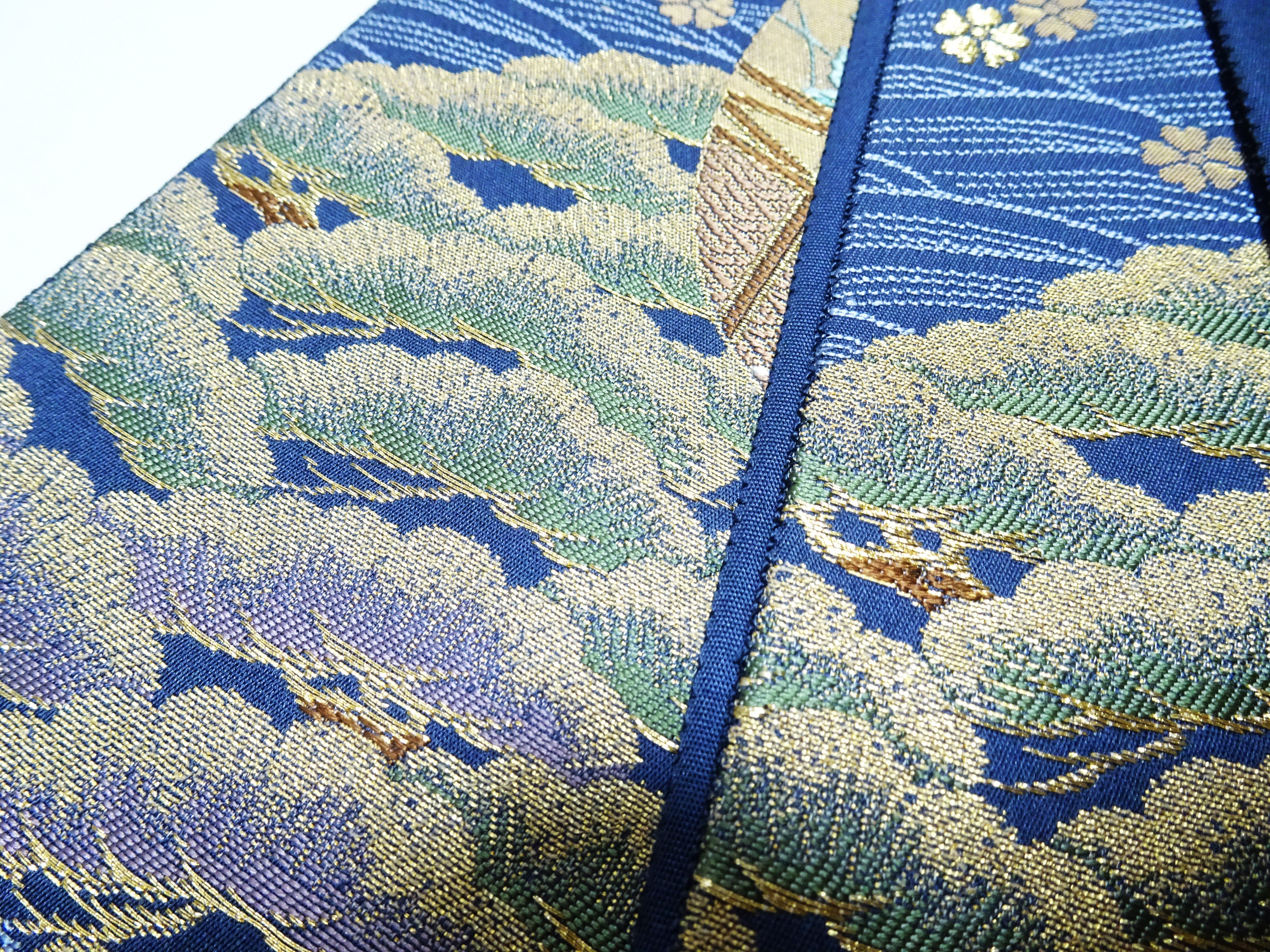 Japanese Kimono Silk Fukuro Obi Pine and Waves Elegant Woven Pattern 18097