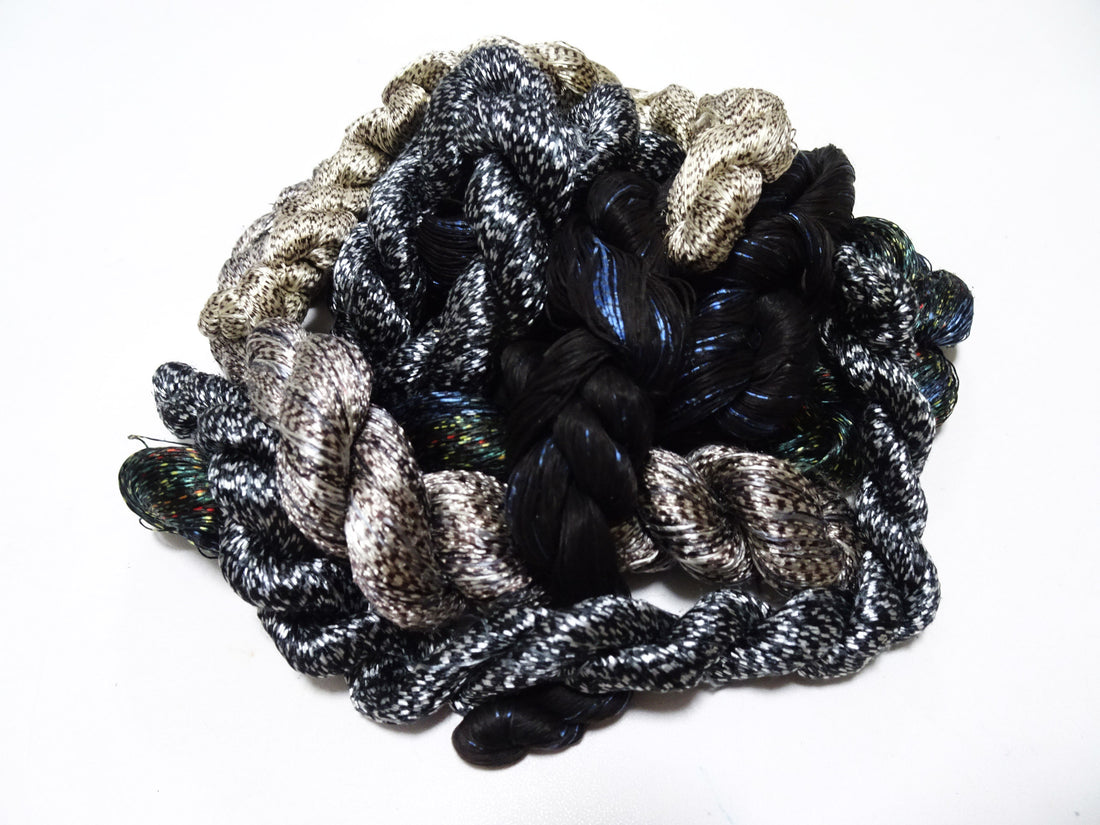 Japanese Vintage Super Rare Mud Dyeing kasuri loose Twisted Silk Thread Various Sets Embroidery & weave 13728