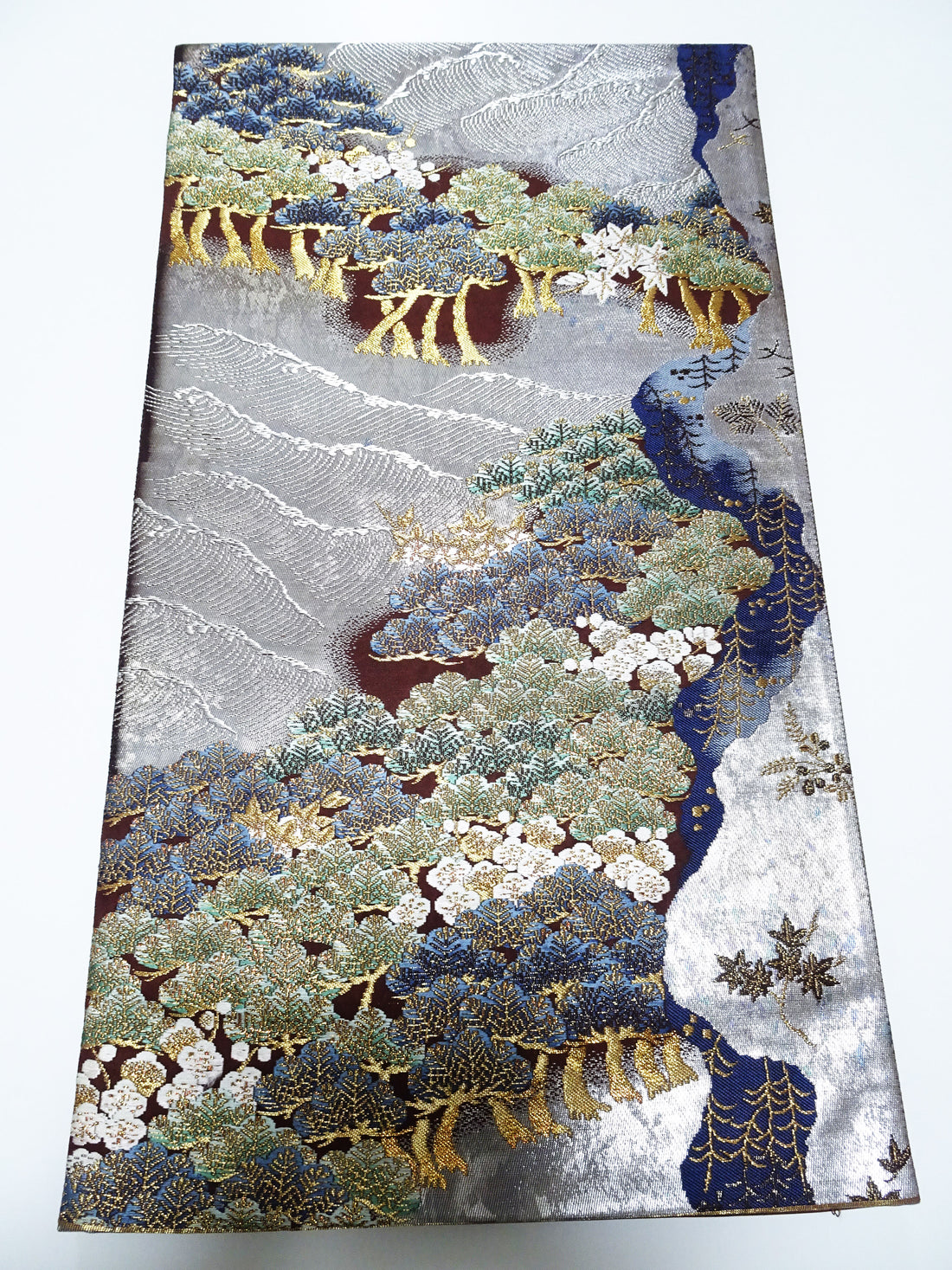 Japanese Kimono Silk Fukuro Obi Pine and Waves Elegant Woven Pattern 18099