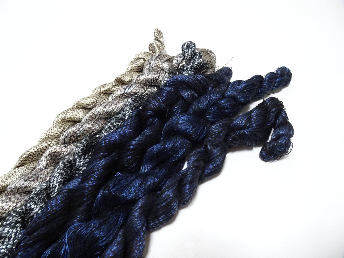 Japanese Vintage Super Rare Mud Dyeing kasuri loose Twisted Silk Thread Various Sets Embroidery & weave 13730