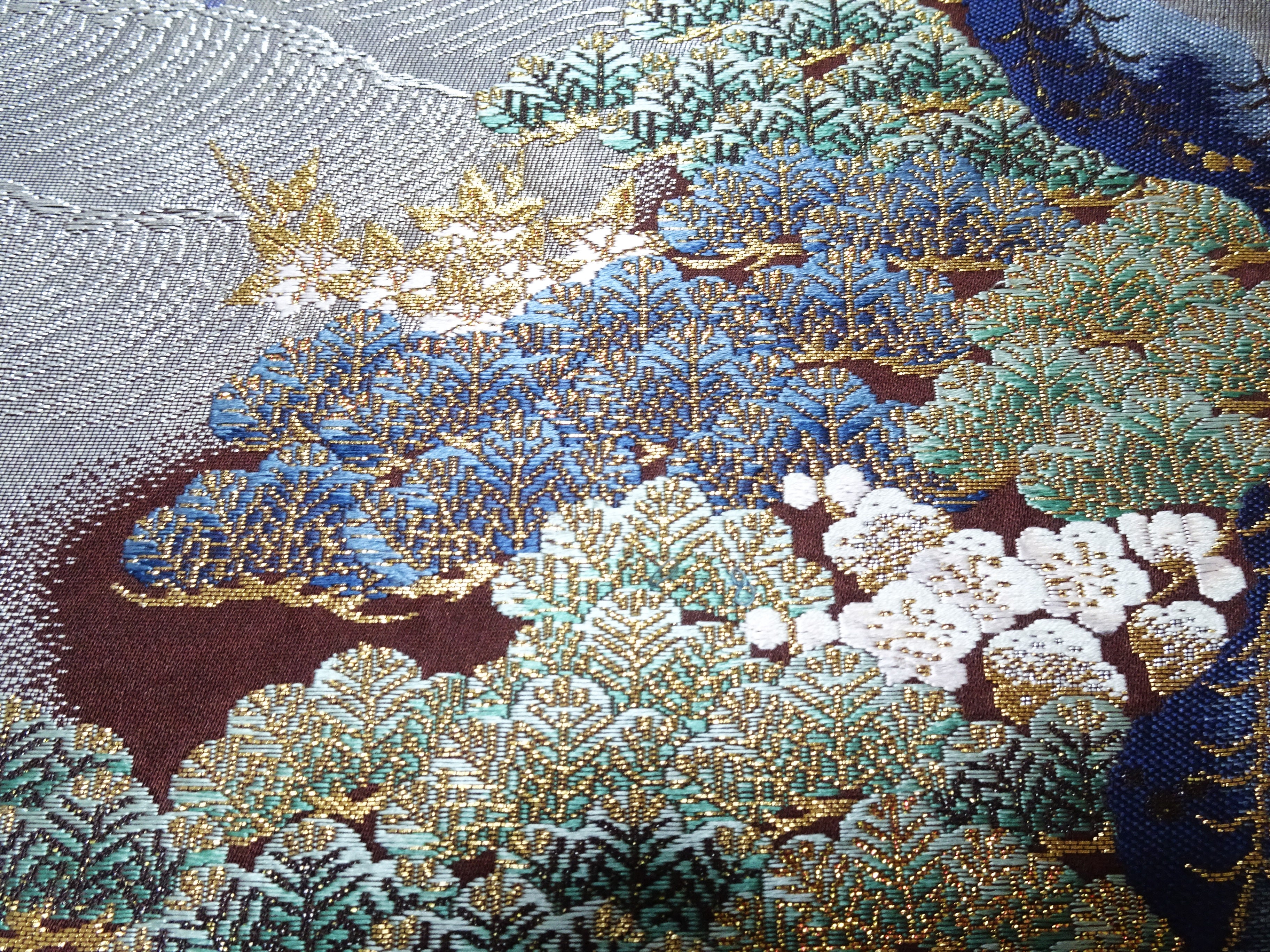 Japanese Kimono Silk Fukuro Obi Pine and Waves Elegant Woven Pattern 18099