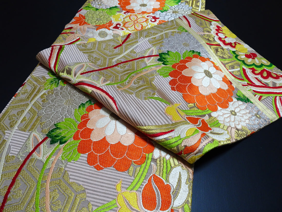 Japanese Antique Maru Obi – Double-Sided All-Over Design  Elegant  17515