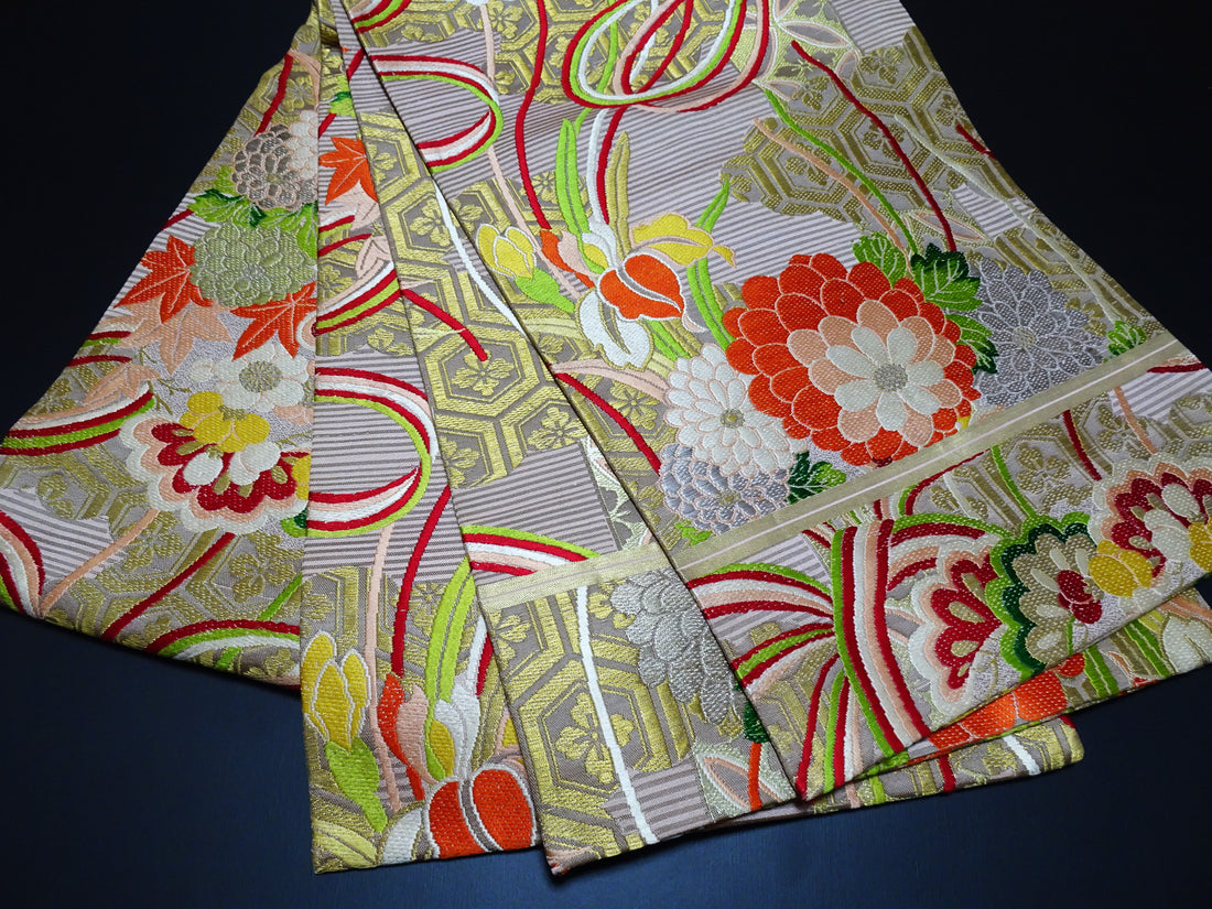 Japanese Antique Maru Obi – Double-Sided All-Over Design  Elegant  17515