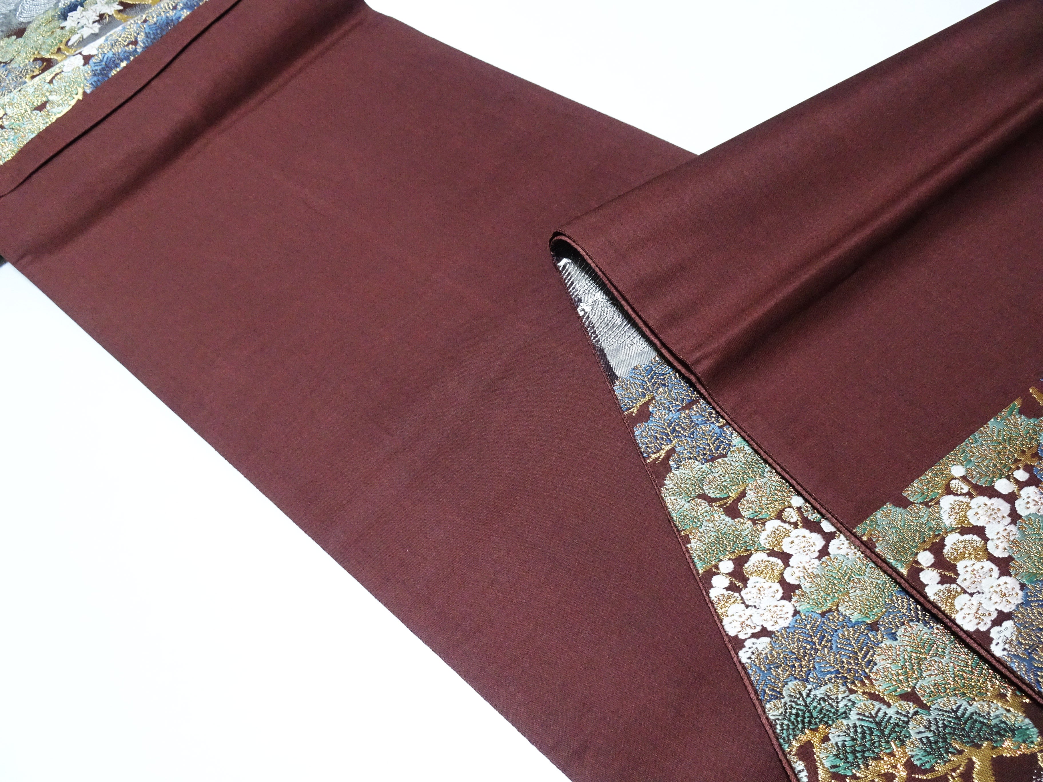 Japanese Kimono Silk Fukuro Obi Pine and Waves Elegant Woven Pattern 18099