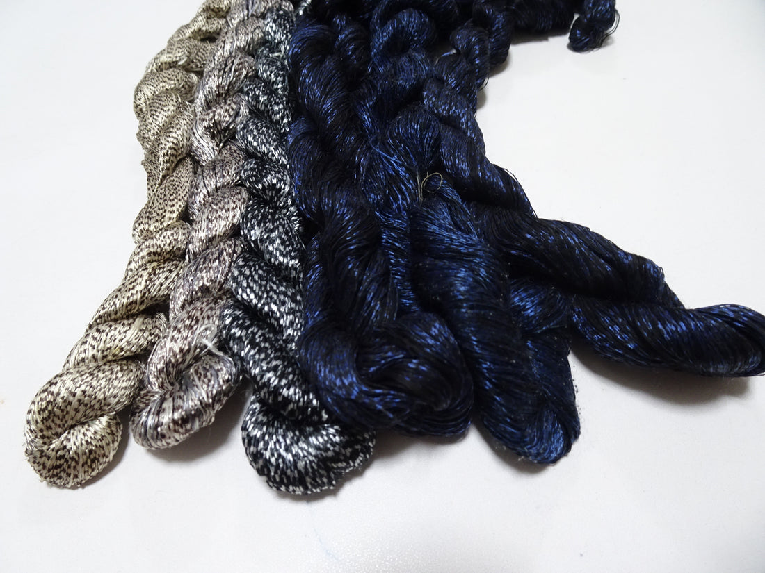 Japanese Vintage Super Rare Mud Dyeing kasuri loose Twisted Silk Thread Various Sets Embroidery & weave 13730