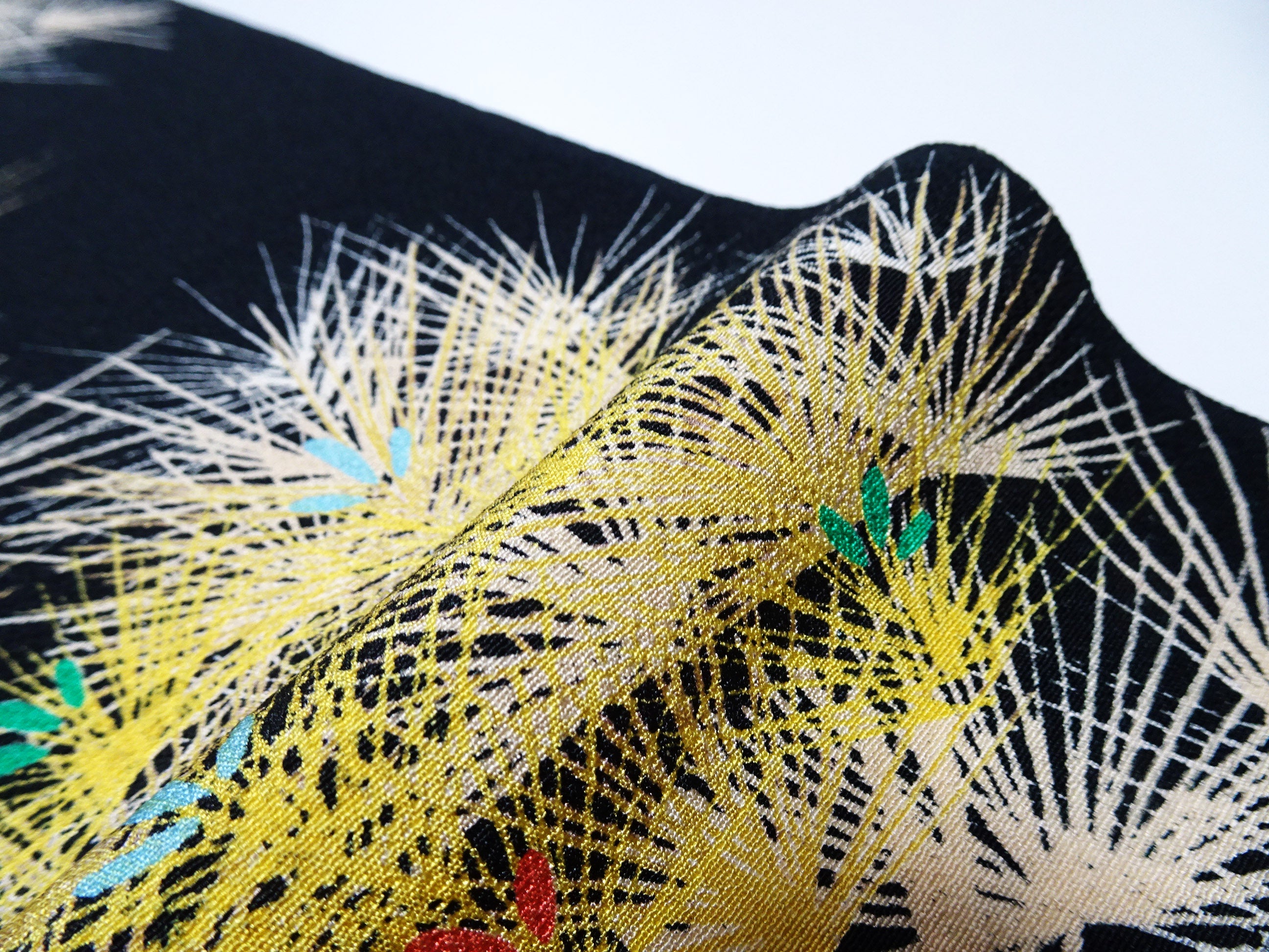 Rare Antique Tango Chirimen Kimono Fabric – Pine Motif on Black Taisho–Early Showa Era | Exceptionally Soft Silk Komon Bolt 14278