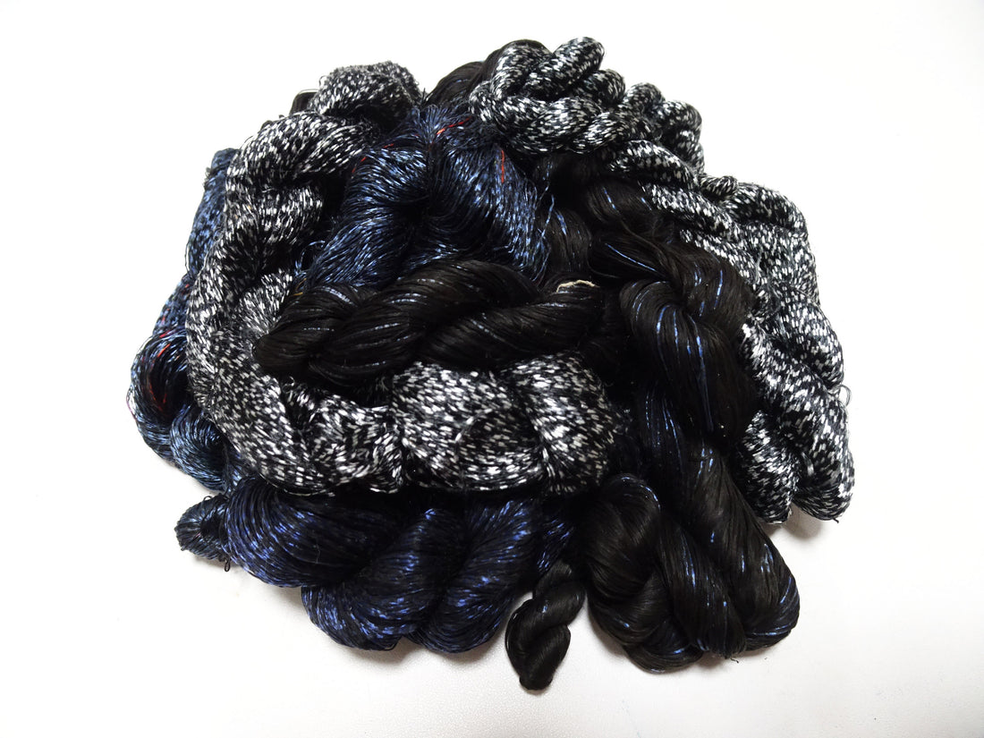 Japanese Vintage Super Rare Mud Dyeing kasuri loose Twisted Silk Thread Various Sets Embroidery & weave 13731