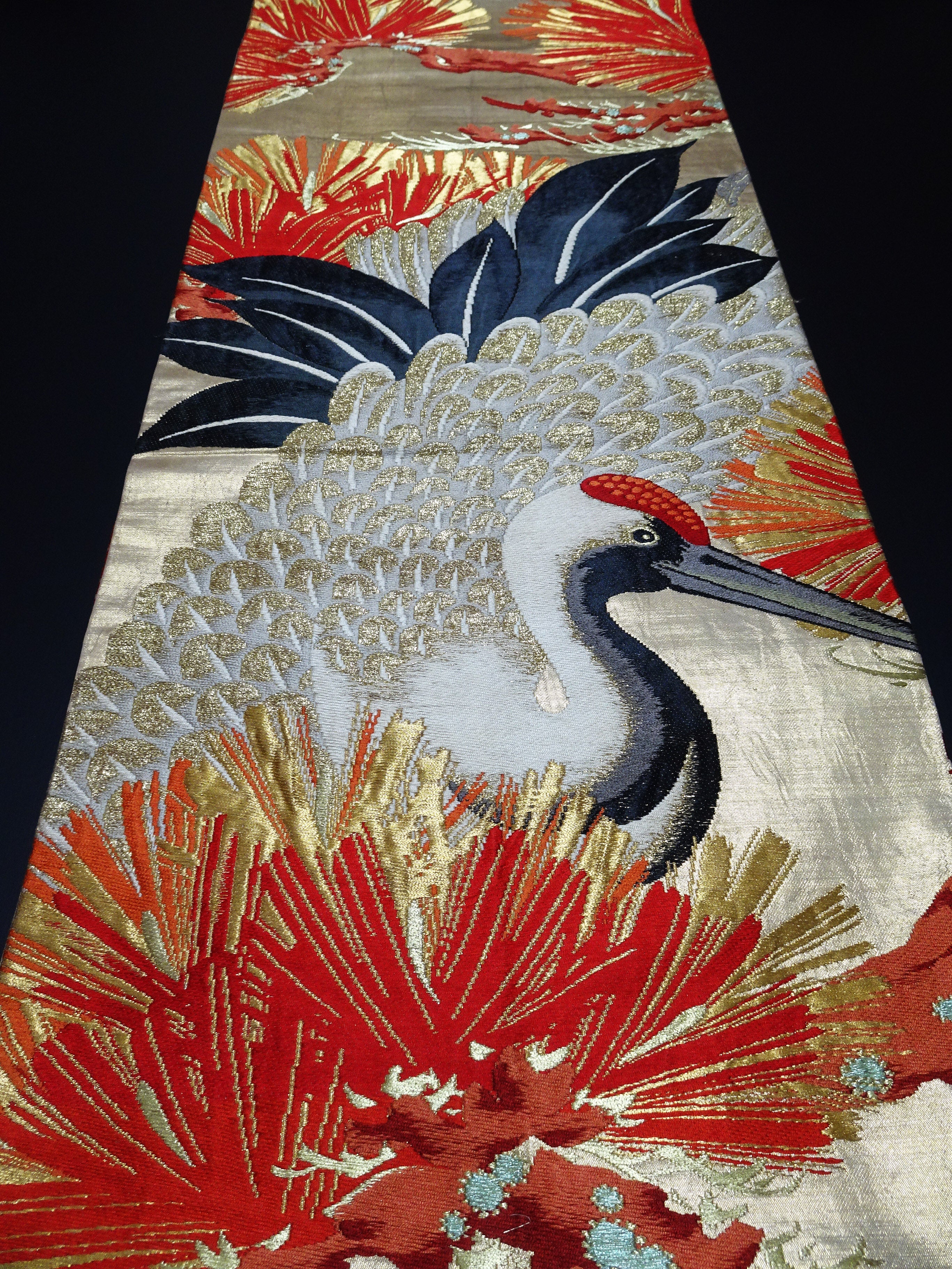 Japanese Antique Maru Obi – Double-Sided All-Over Design  magnificent cranes 17516