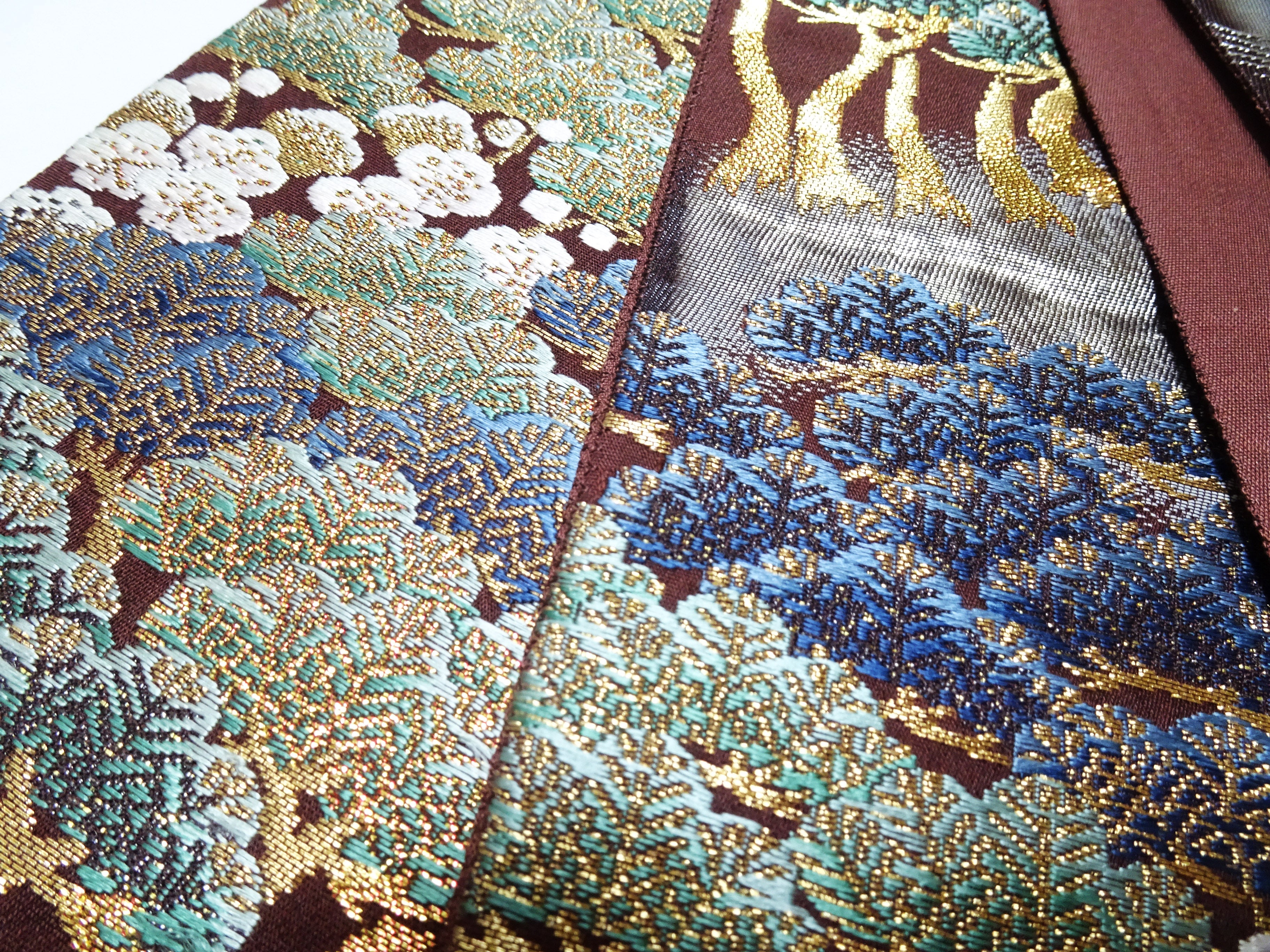 Japanese Kimono Silk Fukuro Obi Pine and Waves Elegant Woven Pattern 18099