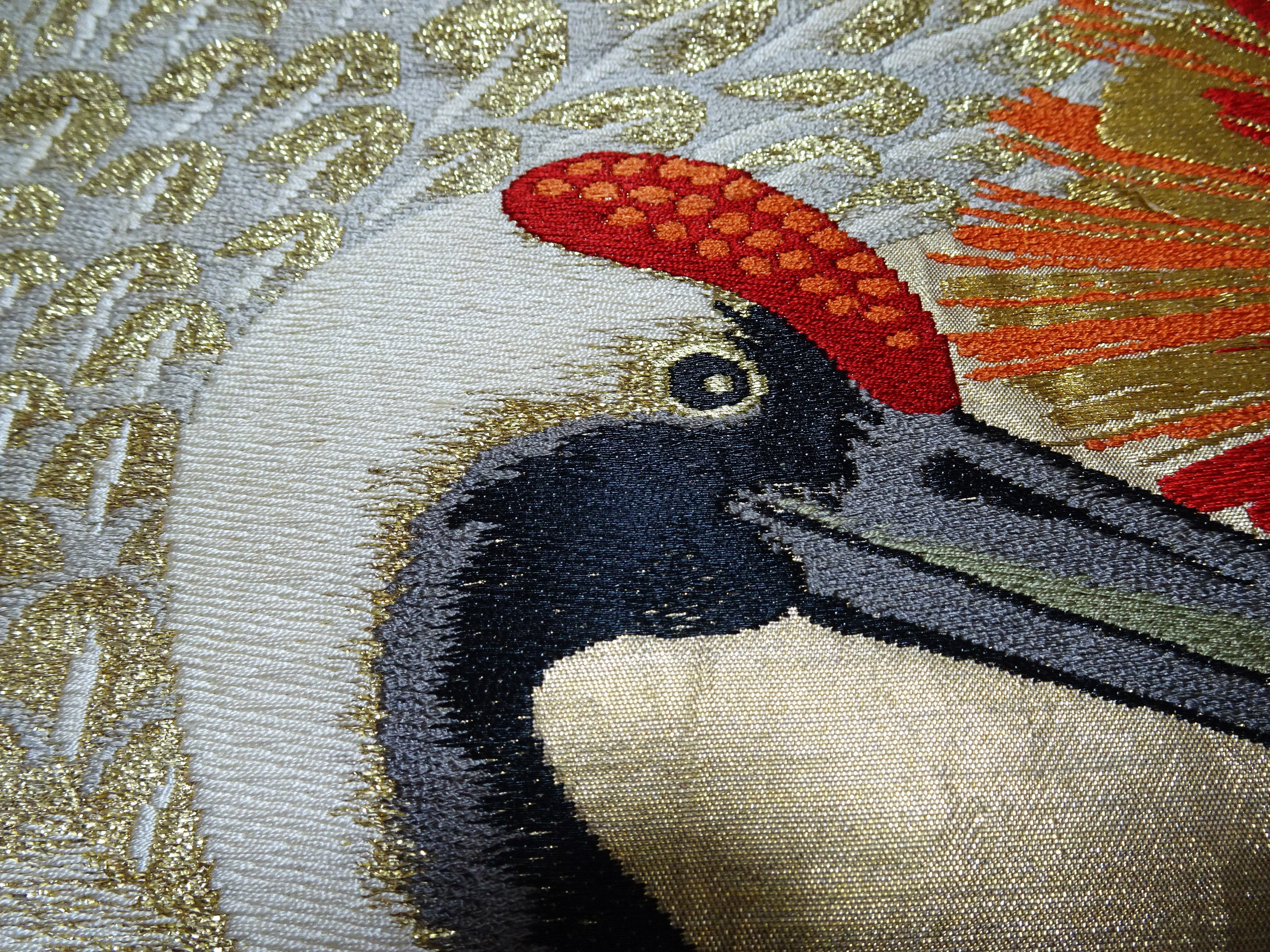 Japanese Antique Maru Obi – Double-Sided All-Over Design  magnificent cranes 17516
