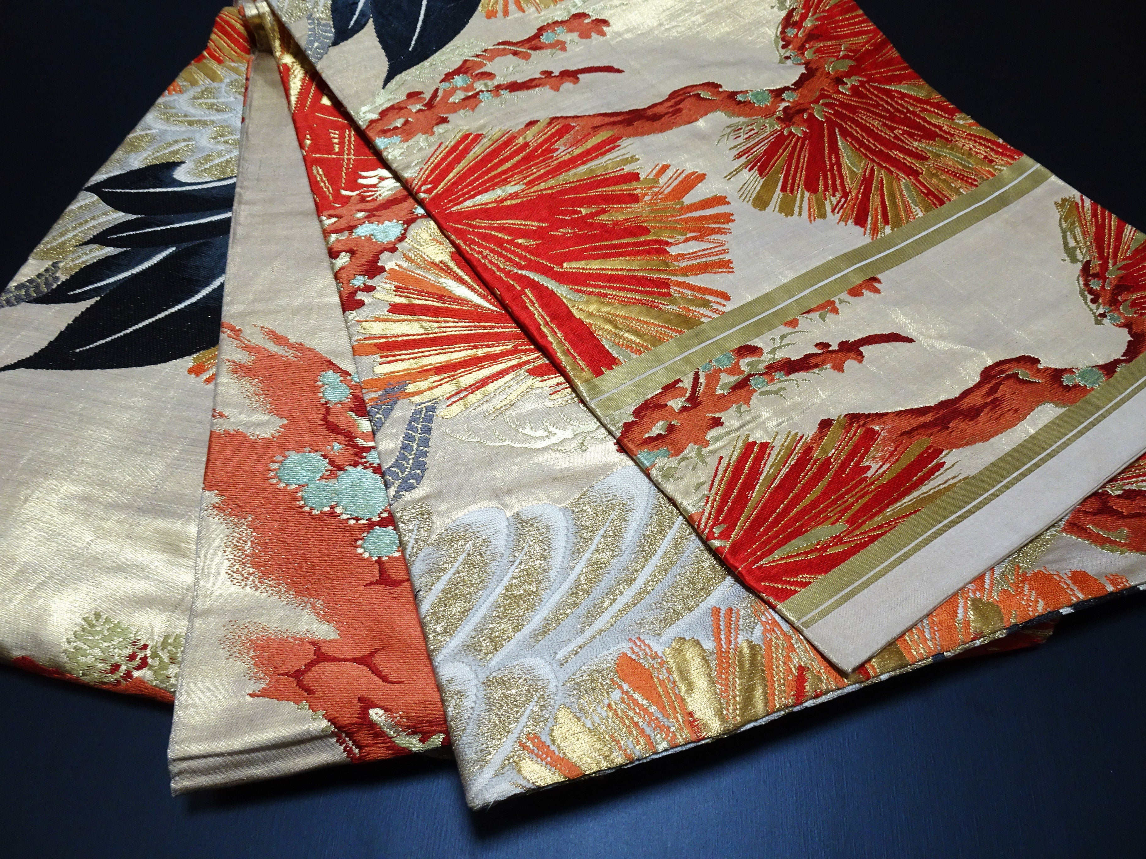 Japanese Antique Maru Obi – Double-Sided All-Over Design  magnificent cranes 17516
