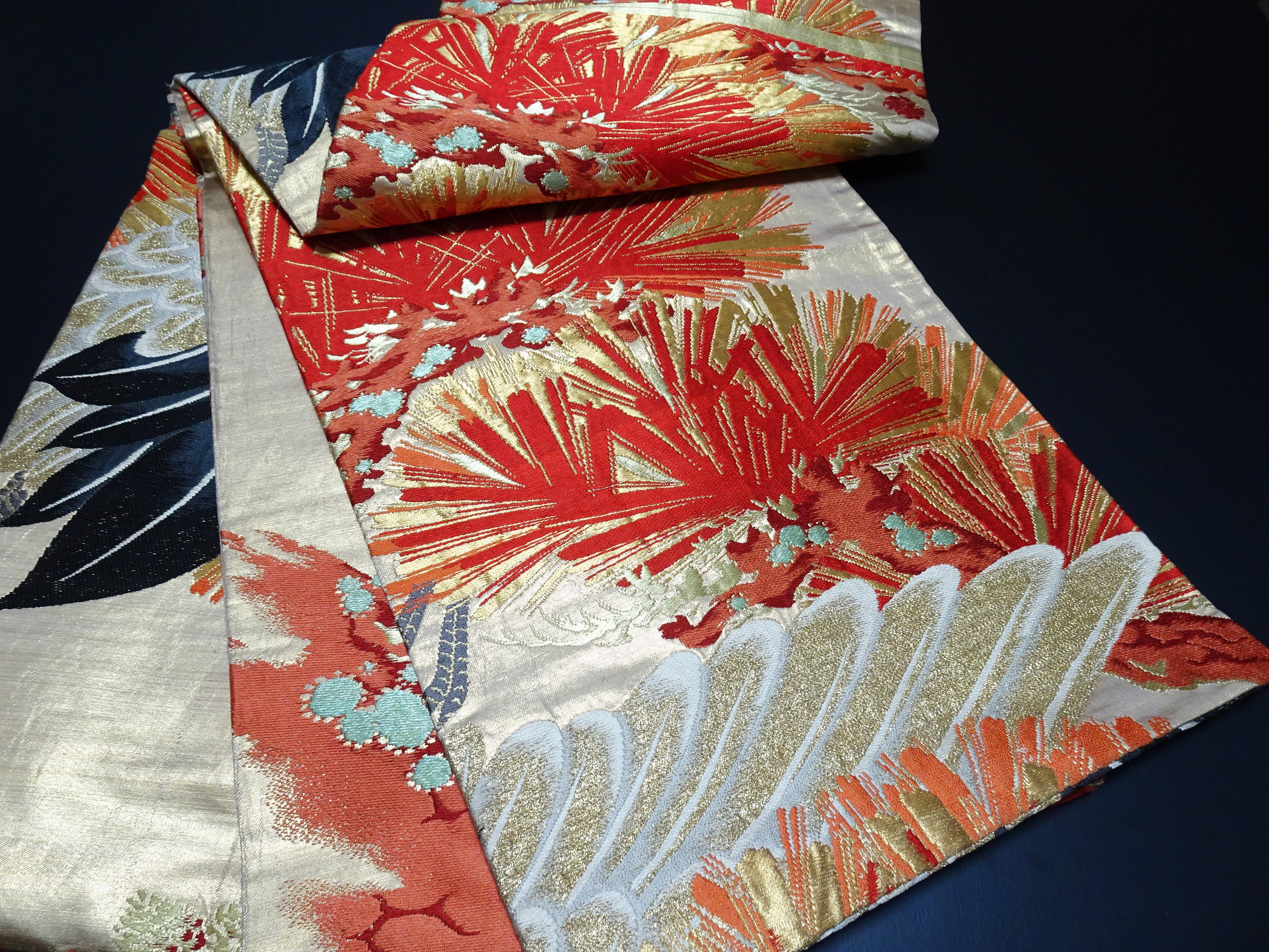 Japanese Antique Maru Obi – Double-Sided All-Over Design  magnificent cranes 17516