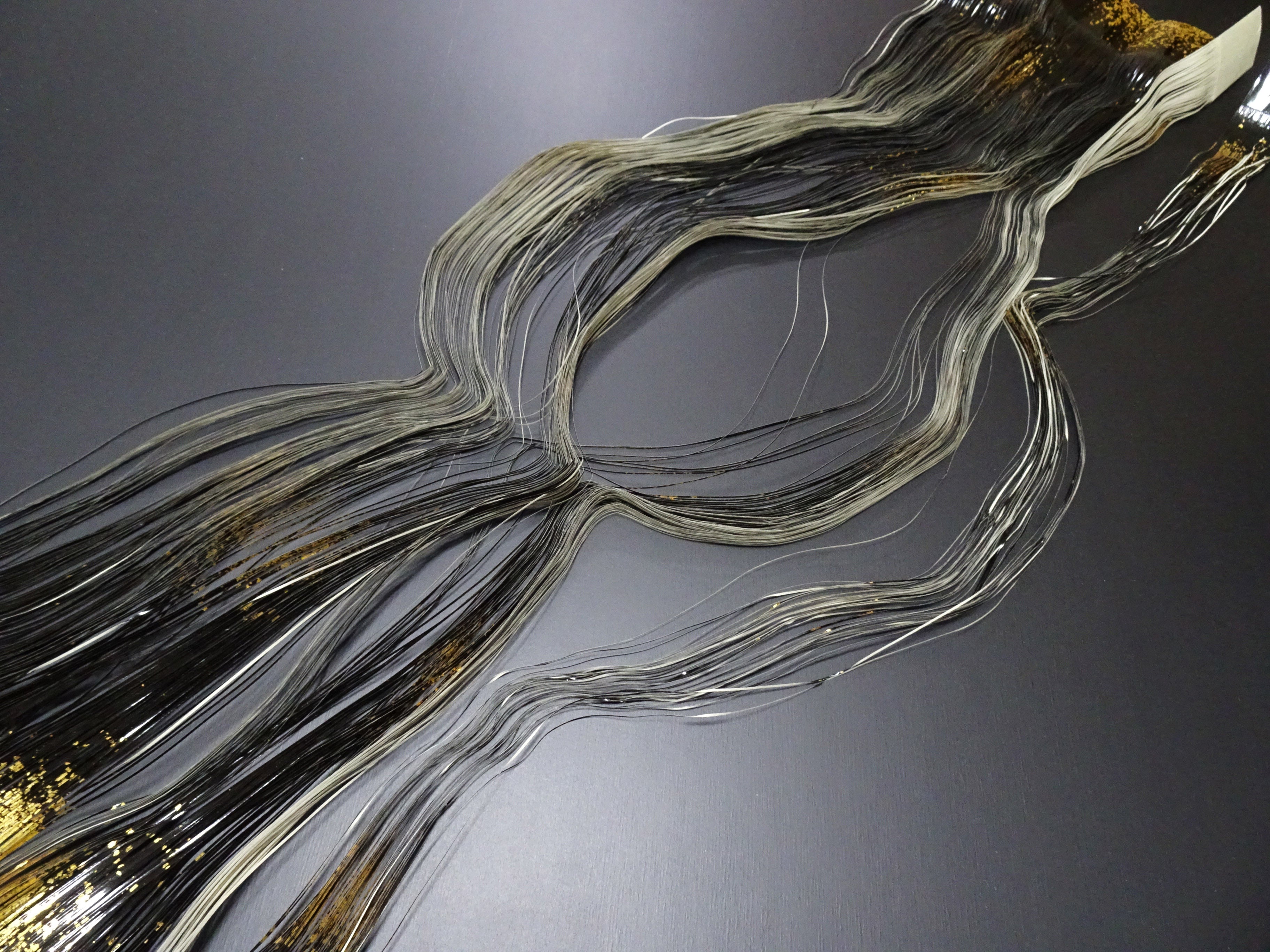 Super Rare Vintage Saga Nishiki Flat Urushi lacquer Kinsunago Thread – Premium Hira-haku, Traditional Japanese Textile Material 16005