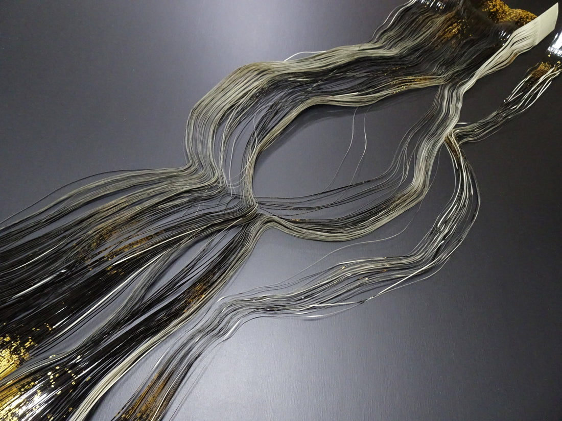 Super Rare Vintage Saga Nishiki Flat Urushi lacquer Kinsunago Thread – Premium Hira-haku, Traditional Japanese Textile Material 16005