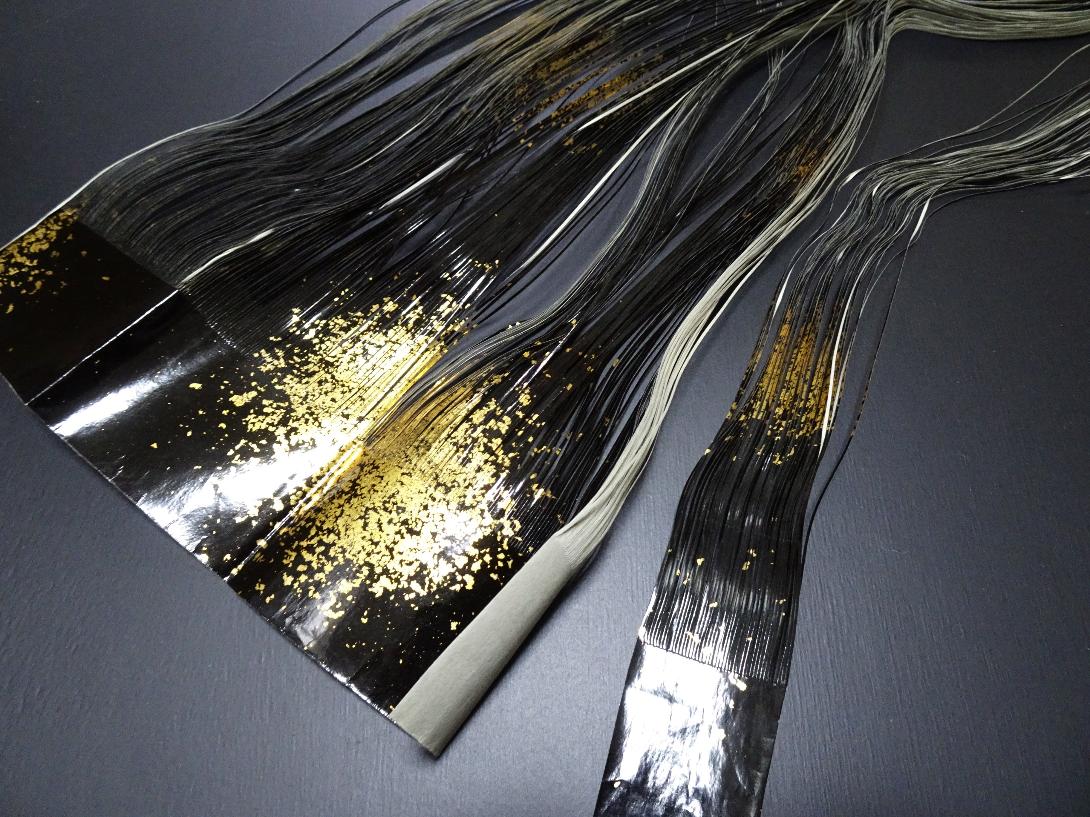 Super Rare Vintage Saga Nishiki Flat Urushi lacquer Kinsunago Thread – Premium Hira-haku, Traditional Japanese Textile Material 16005