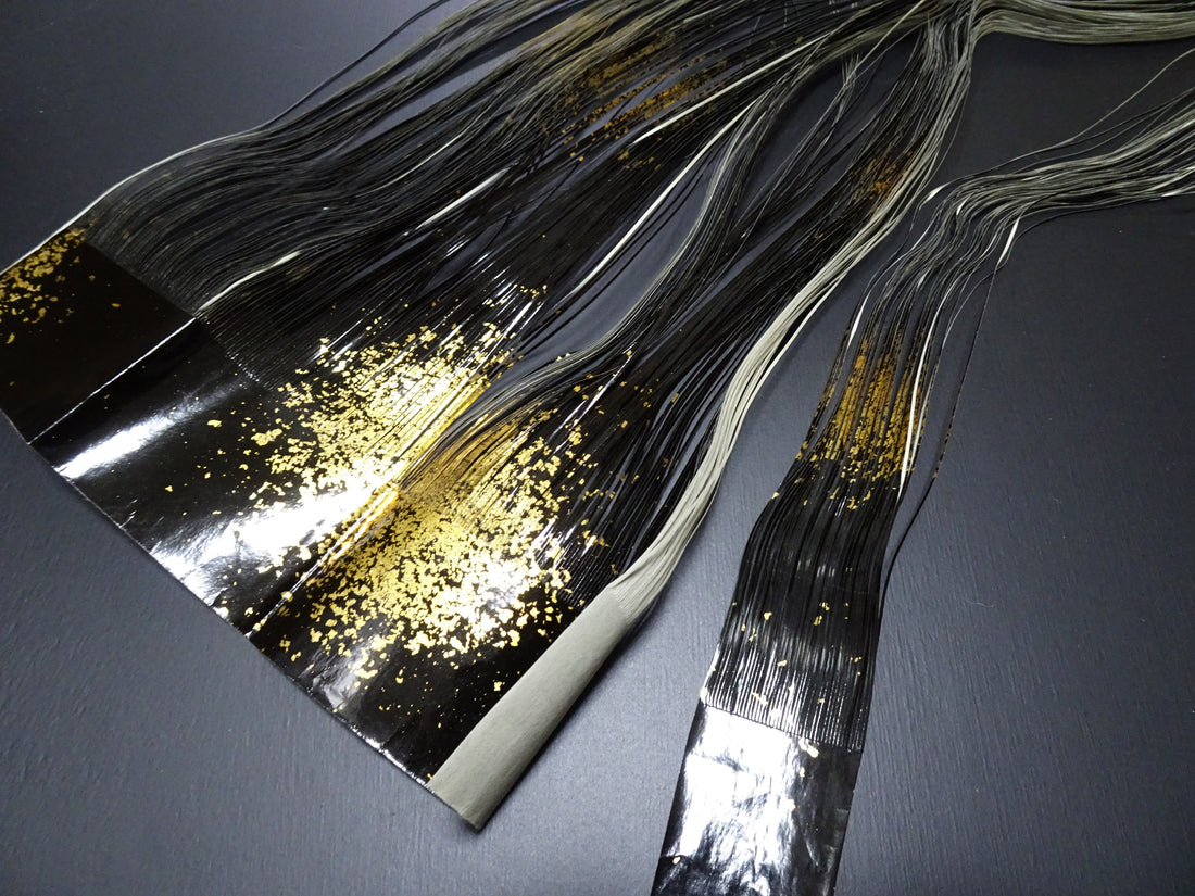 Super Rare Vintage Saga Nishiki Flat Urushi lacquer Kinsunago Thread – Premium Hira-haku, Traditional Japanese Textile Material 16005